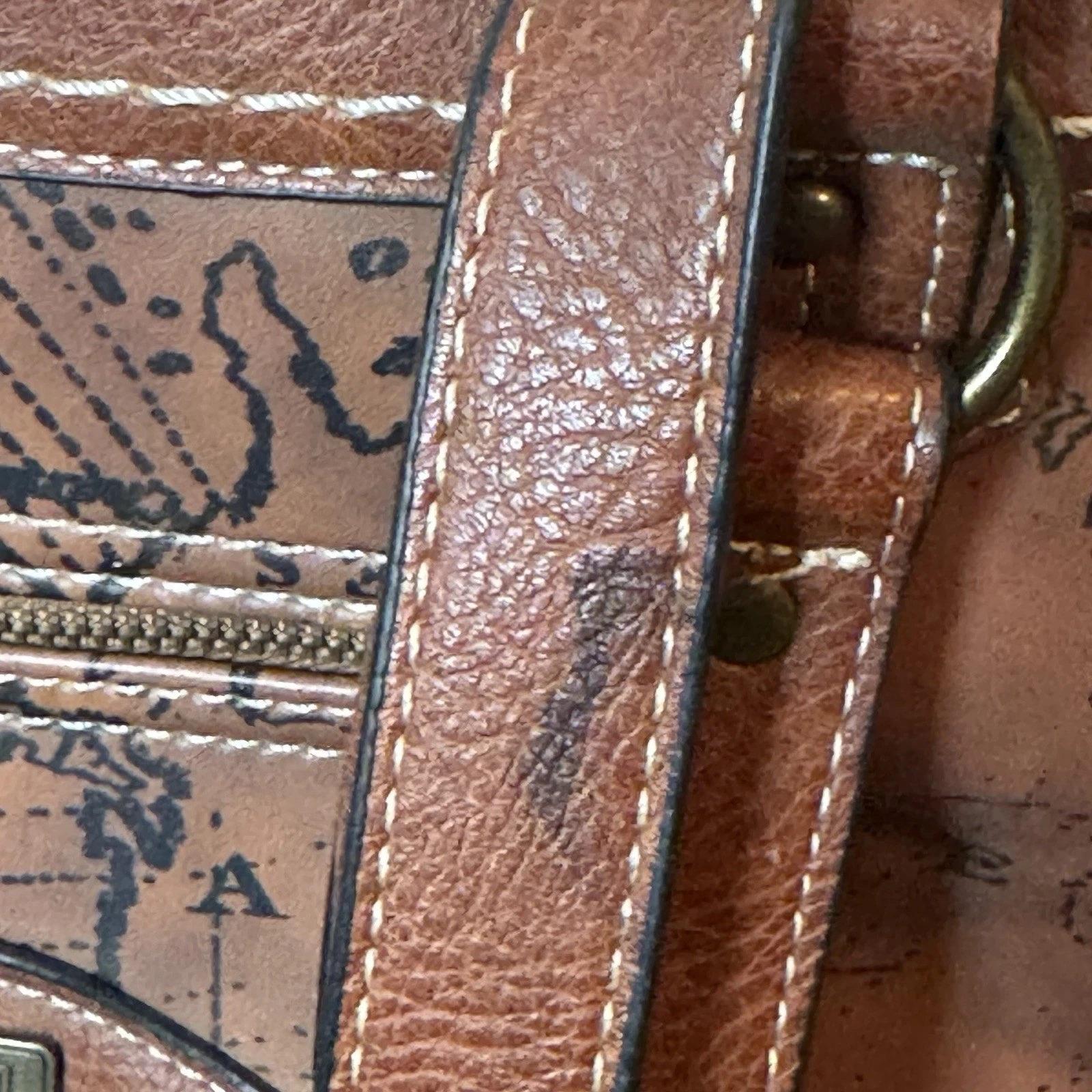 b.o.c. Brown Map Print Tote Shoulder Bag Large Zip Top Travel Work Purse - O Bag