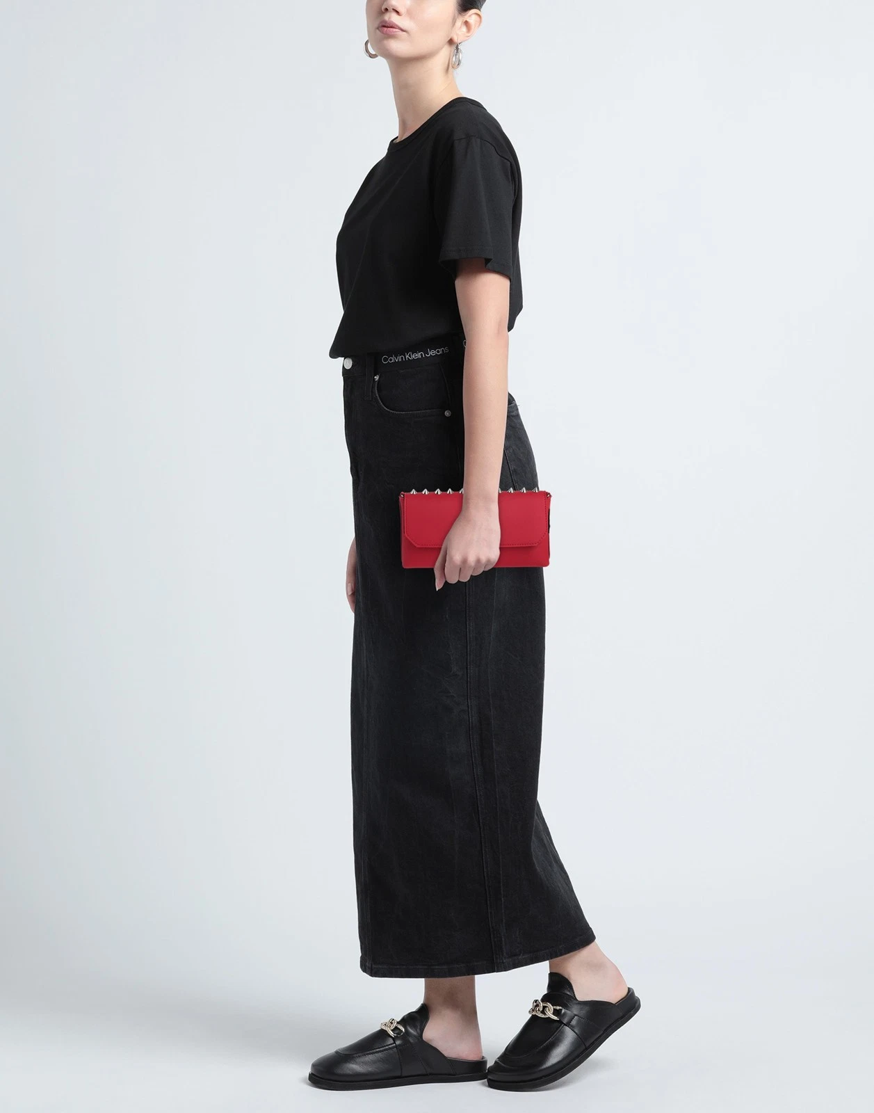 O BAG Rubberized PVC Clutch Bag Spiked Magnetic Flap Closure - O Bag