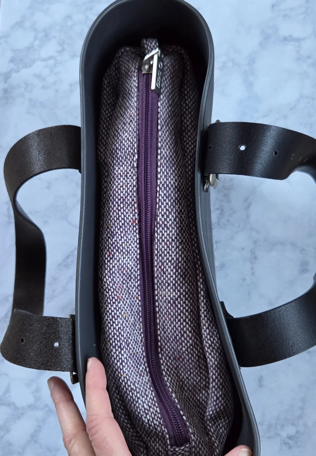 O Bag Italian Tote Handbag Leather Straps Zip Closure Made In Italy Medium - O Bag