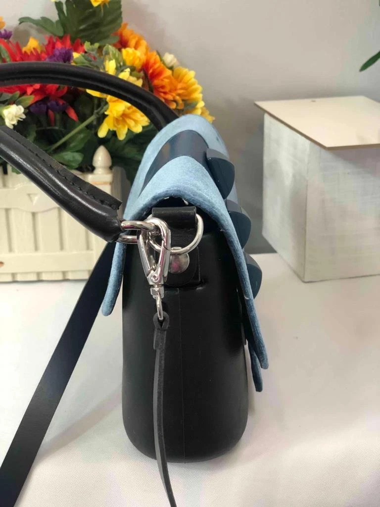 O BAG Italy Studs Blue Velvet with Rubber Body Satchel Flap Crossbody Bag - O Bag