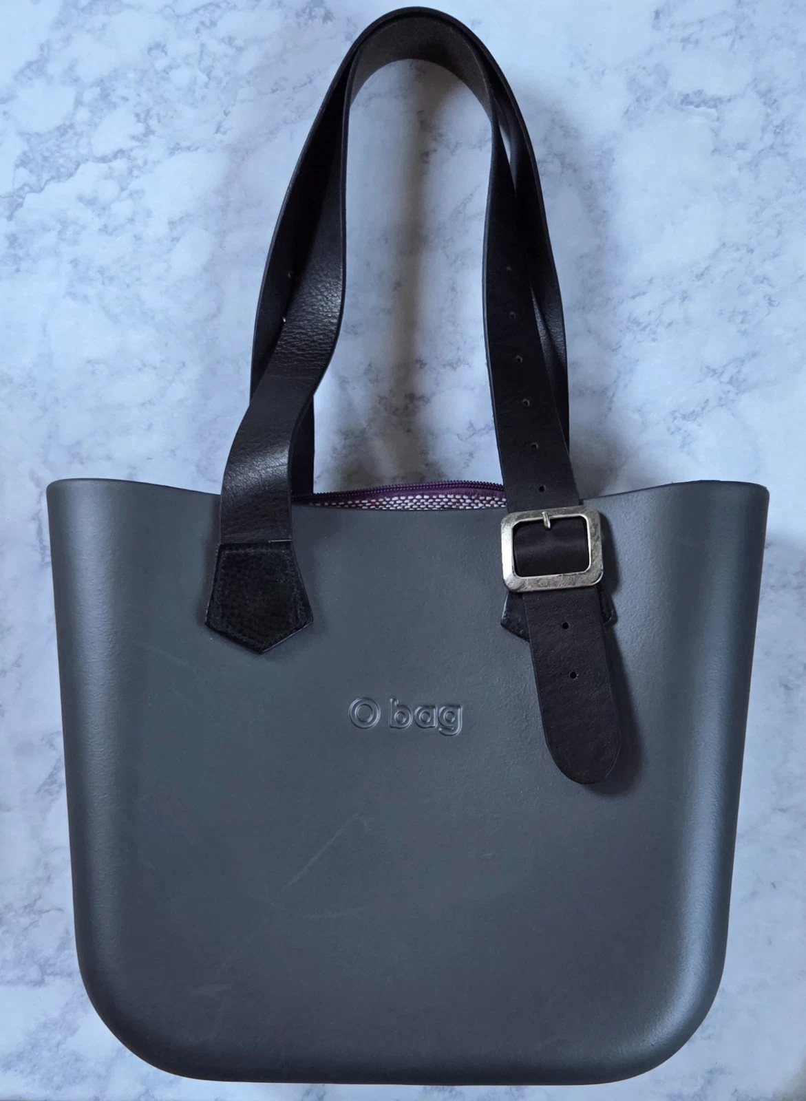 O Bag Italian Tote Handbag Leather Straps Zip Closure Made In Italy Medium - O Bag