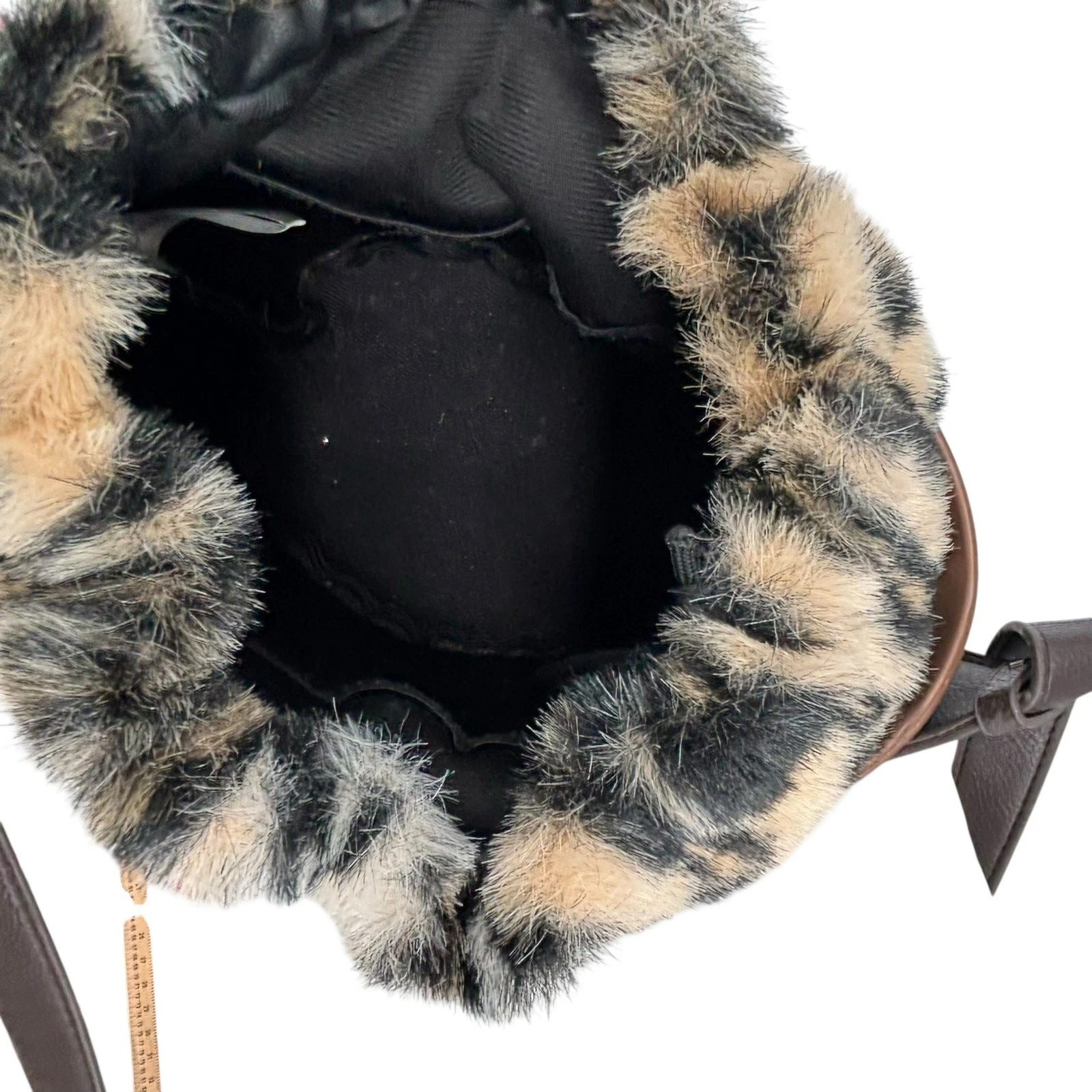 O Bag Italy Eva Compound Basket Tote Crossbody Bronze Faux Leopard Drawstring - O Bag