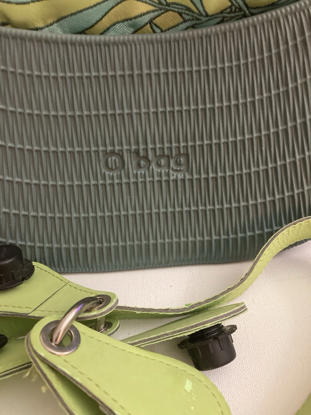 O bag Italian Green Gray Bag plastic on the bottom fabric bag inside 11x7 boho - O Bag