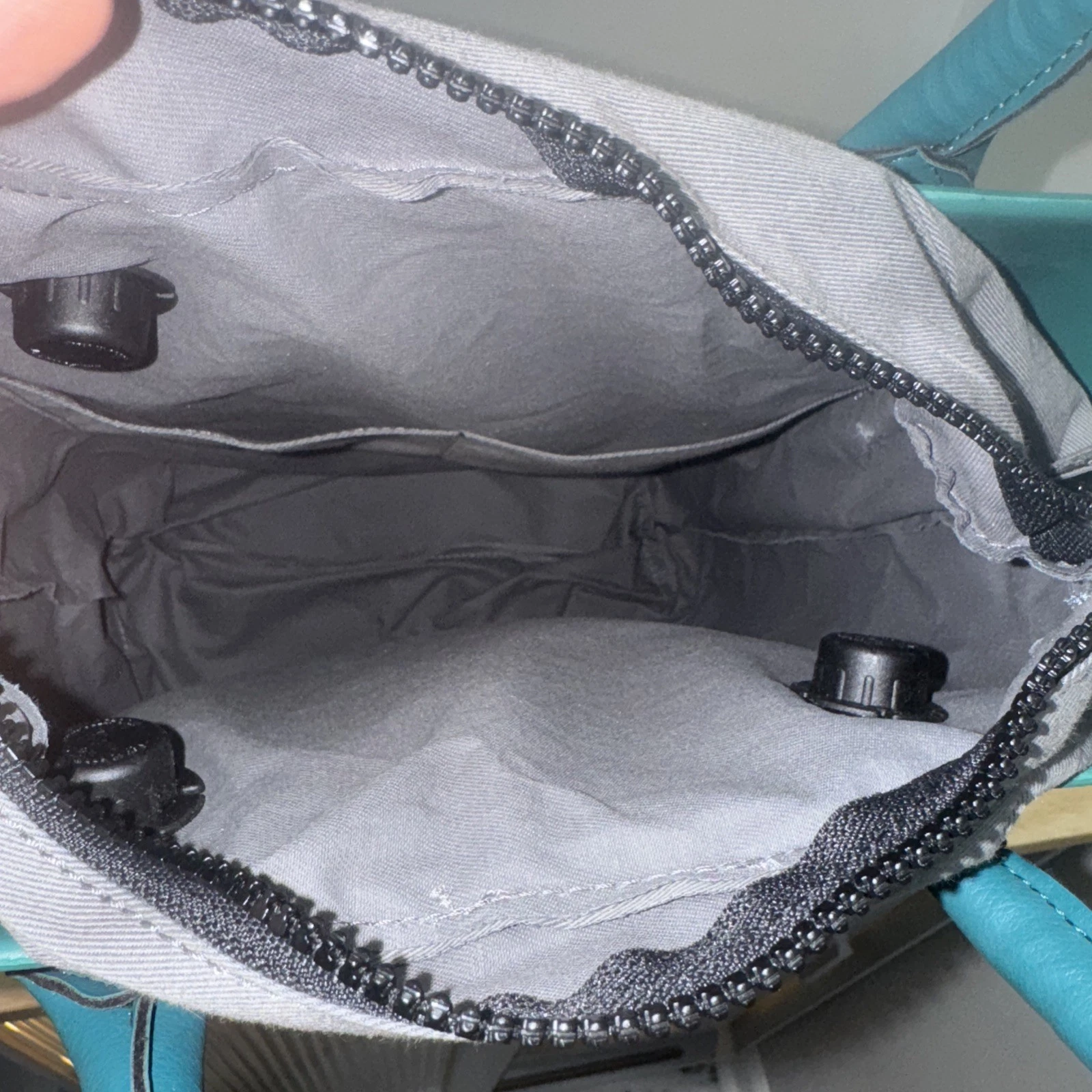 O bag Mini Teal Rubber Tote Handbag with Zip Liner Insert Italian Modern - O Bag