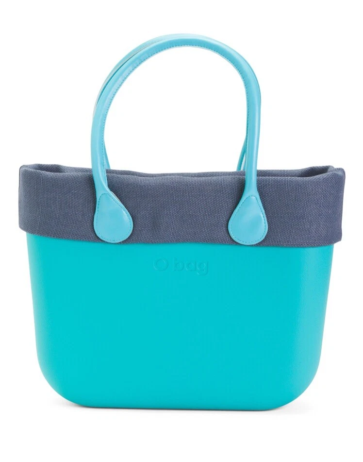 New O Bag Italy Borsa Tote Blue Aqua Removable Canvas Insert 16”W - 12” H - O Bag