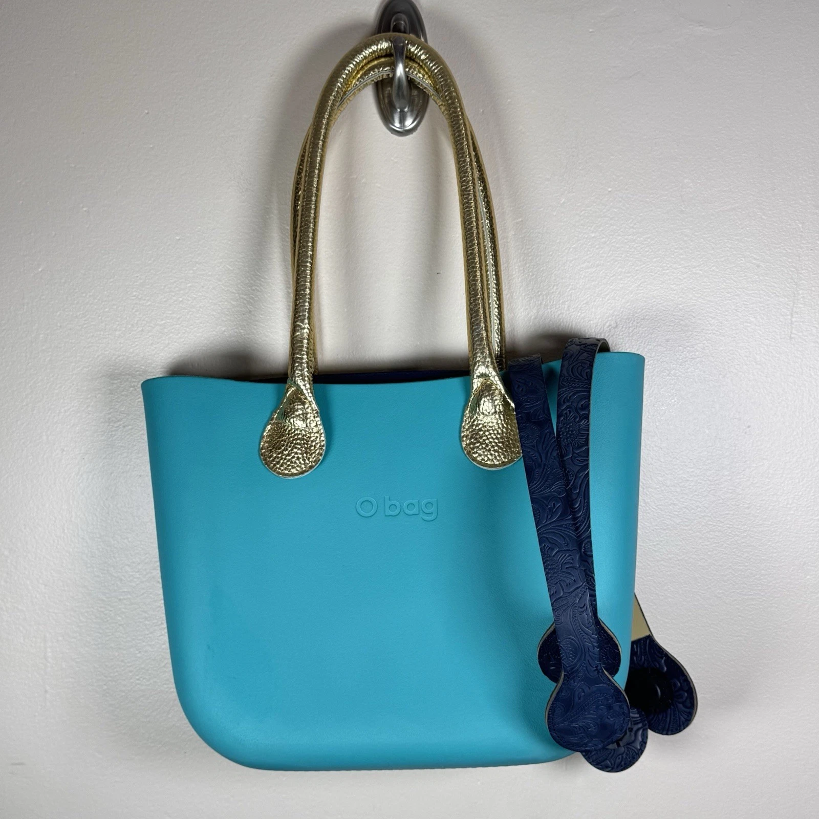 O Bag Women's Large Tote Bag Turquoise Interchangeable Handles 2 Sets Italy - O Bag