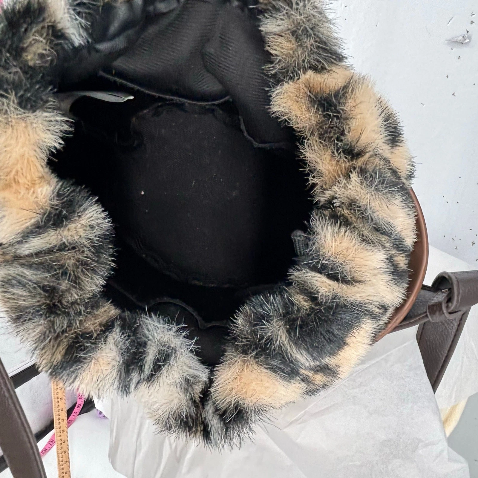 O Bag Italy Eva Compound Basket Tote Crossbody Bronze Faux Leopard Drawstring - O Bag