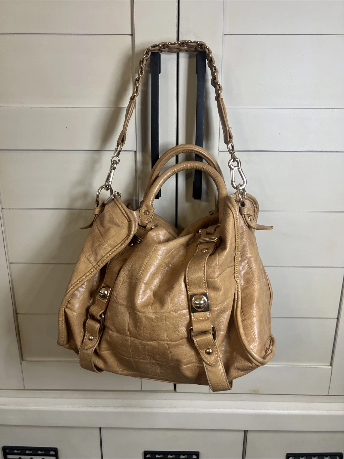 “O BAG “ ITALIAN MADE BAG Croc Embossed Buckle Style Handbag Shoulder Bag - O Bag