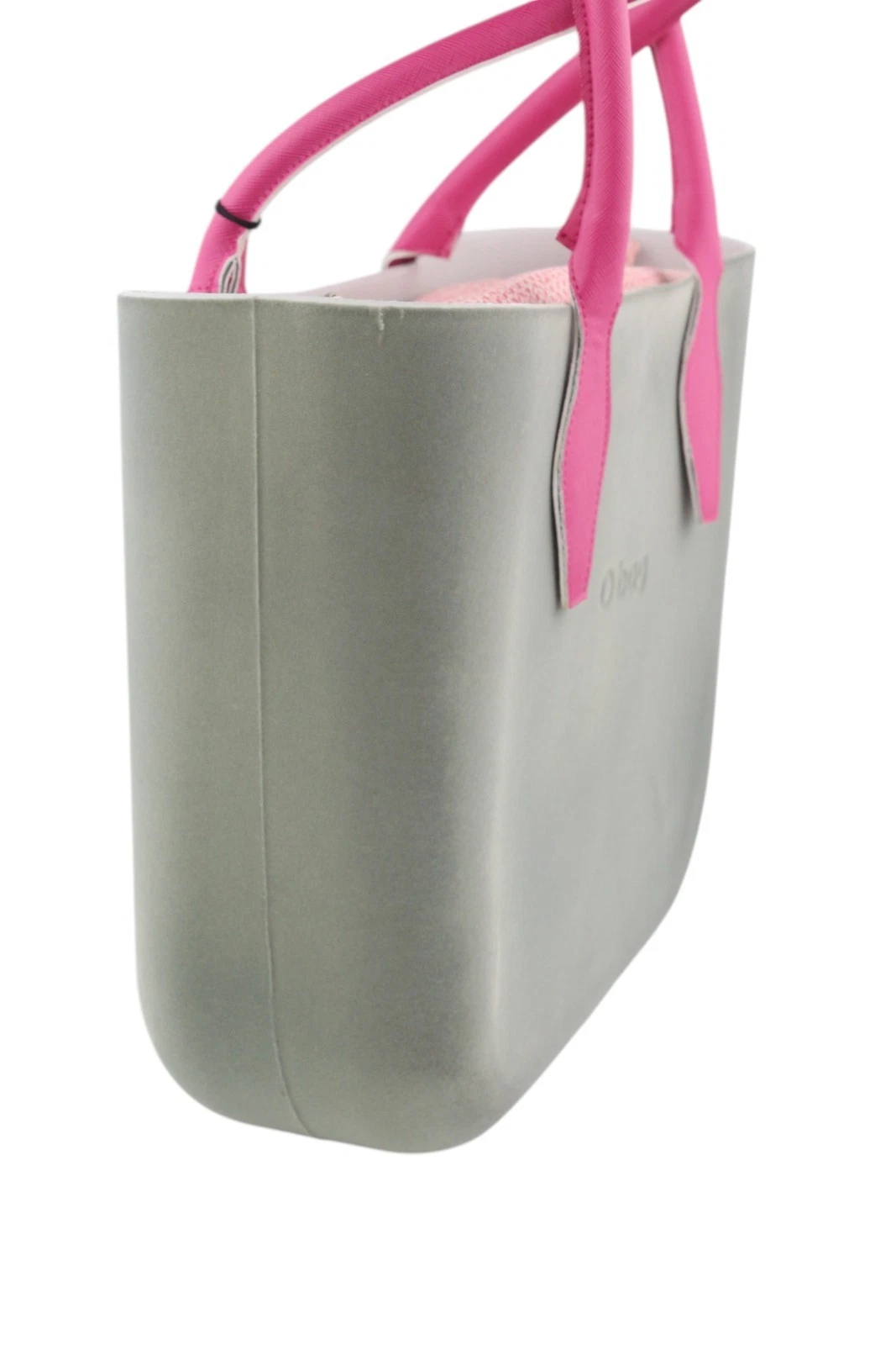 O Bag Women Bag OS Grey Soft Inner Zip Pouch Double Handle Square Logo - O Bag