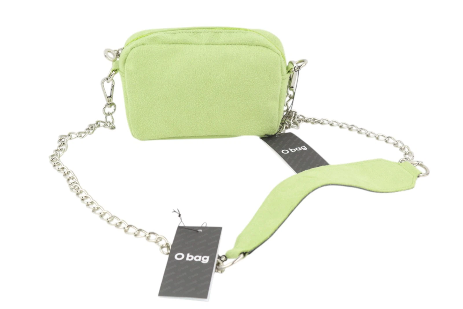O Bag Extra Pocket Women Bag OS Green Faux Suede Silver Chain Crossbody - O Bag