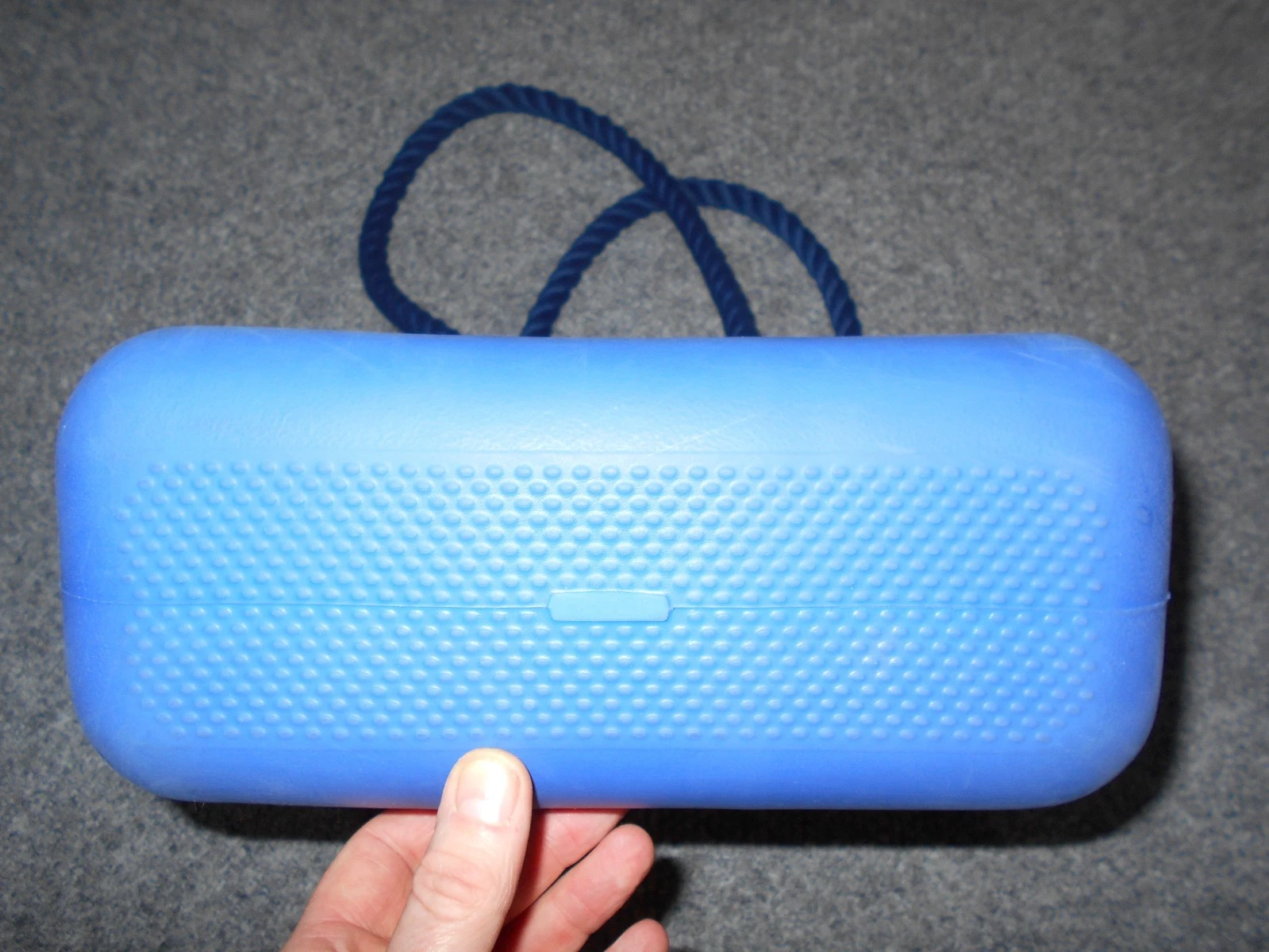 O BAG GENUINE! DARK BLUE RUBBER & BURLAP TOP SHIP ROPE HANDLES TOTE BAG - O Bag