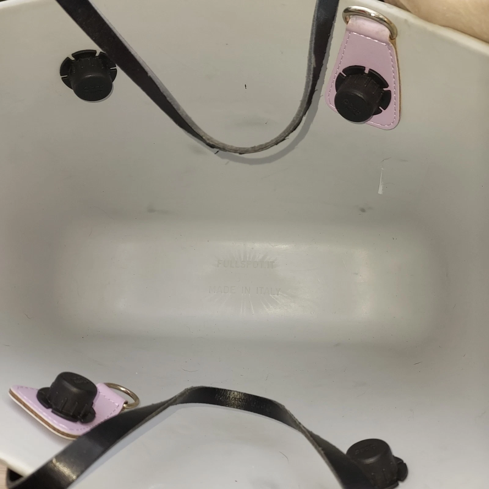 O BAG White With Green Shoulder Strap Beach Travel Lake Pool Durable Made Italy - O Bag