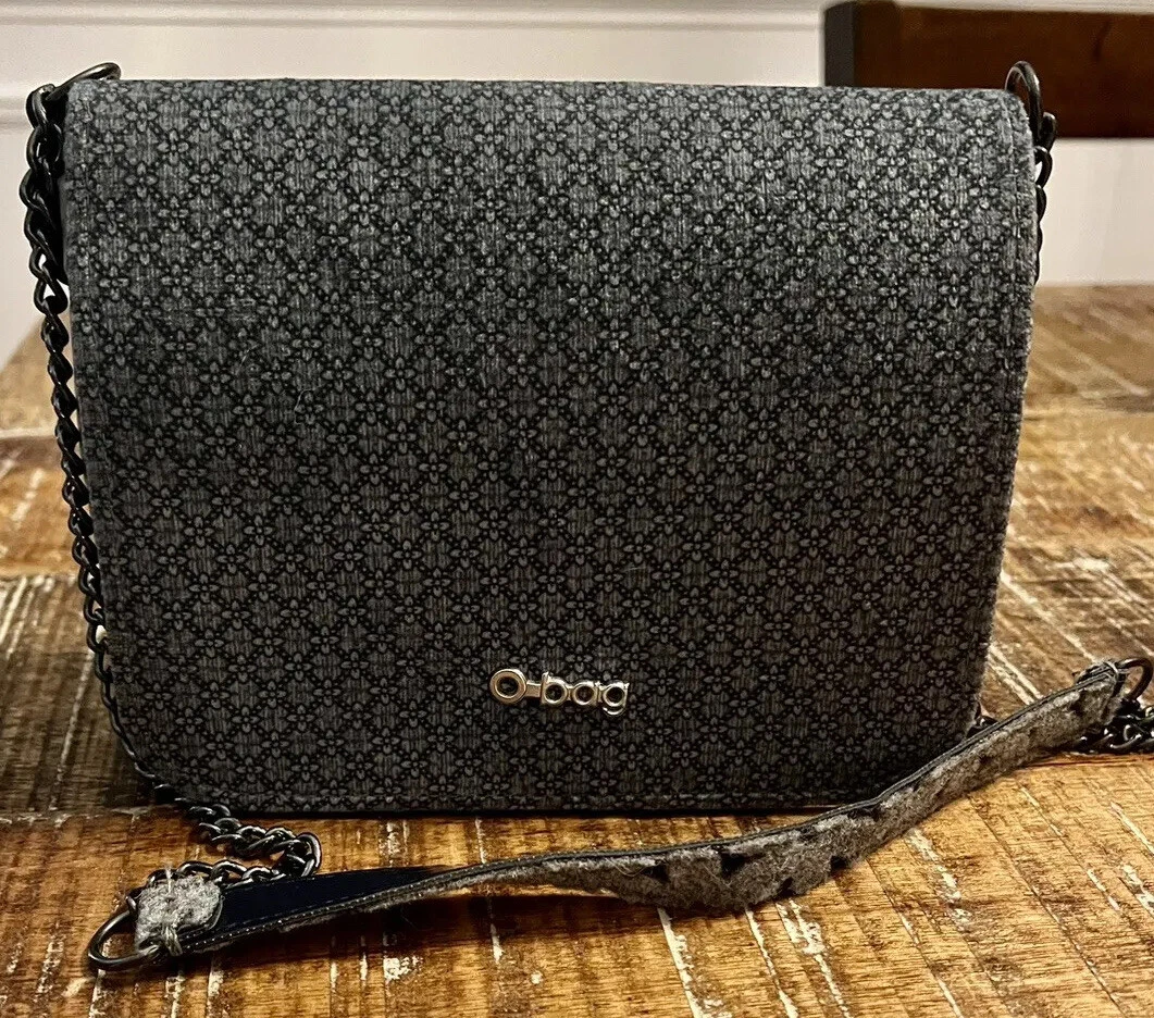 O Bag Italy flap purse with chain strap gray/ blue - O Bag
