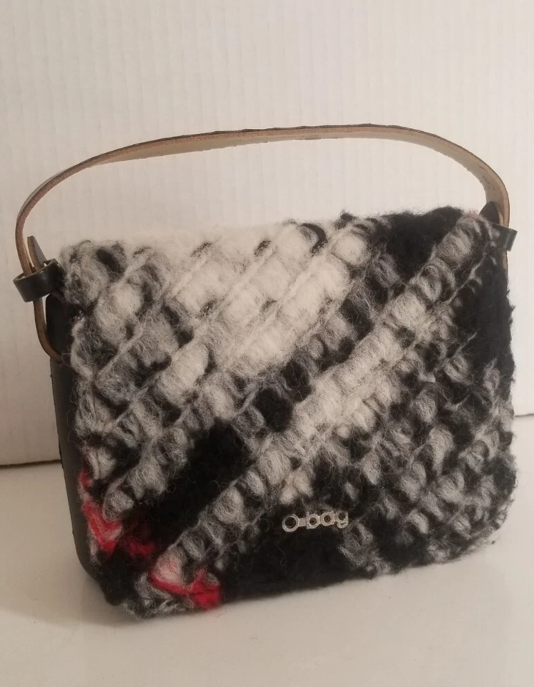 O BAG Small Purse Bag w/ Leather Handle Made in Italy Black Red Gray OPK04 - O Bag