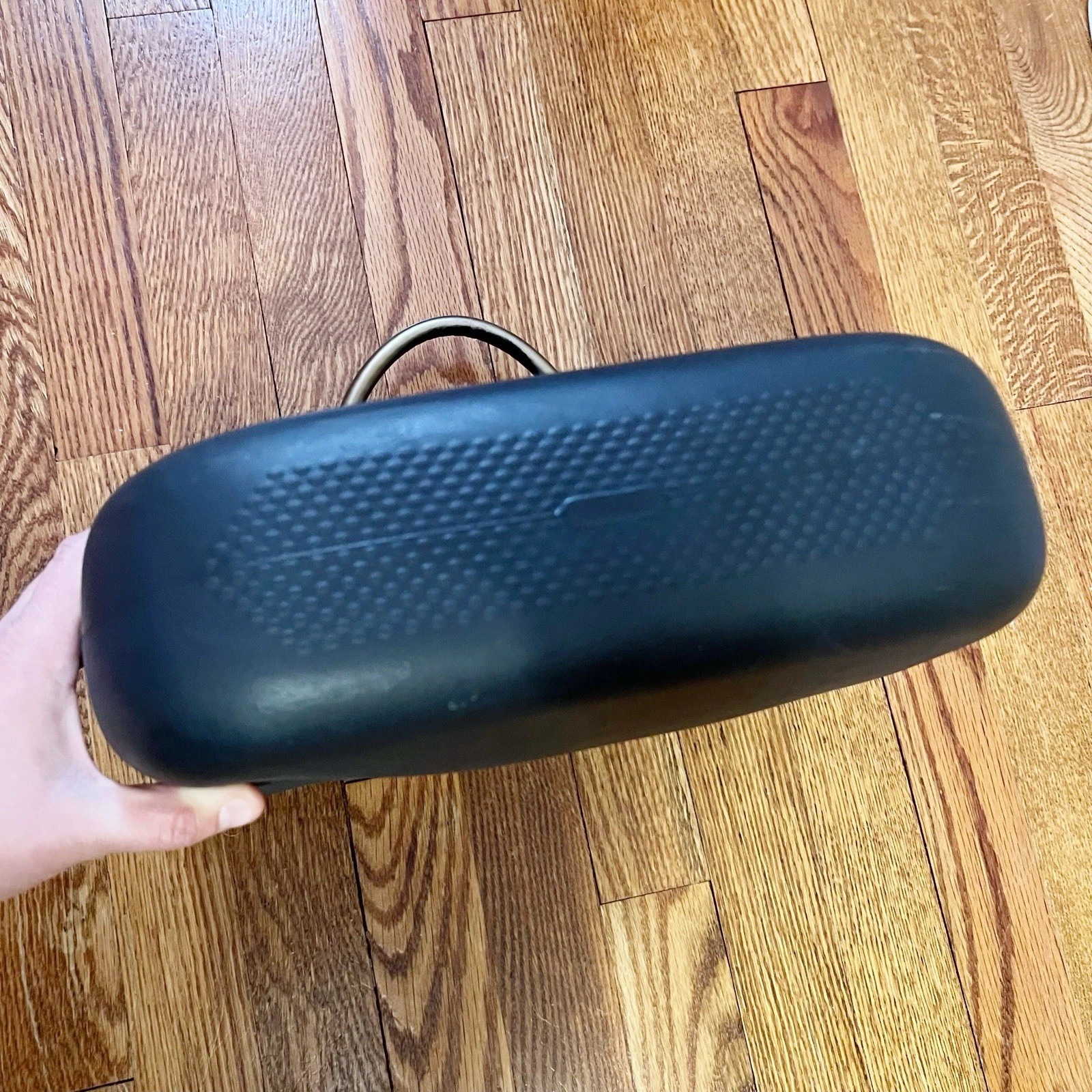 O bag Obag Italy Black/ Bronze Brown Handles Medium Hand Bag Striped Interior - O Bag