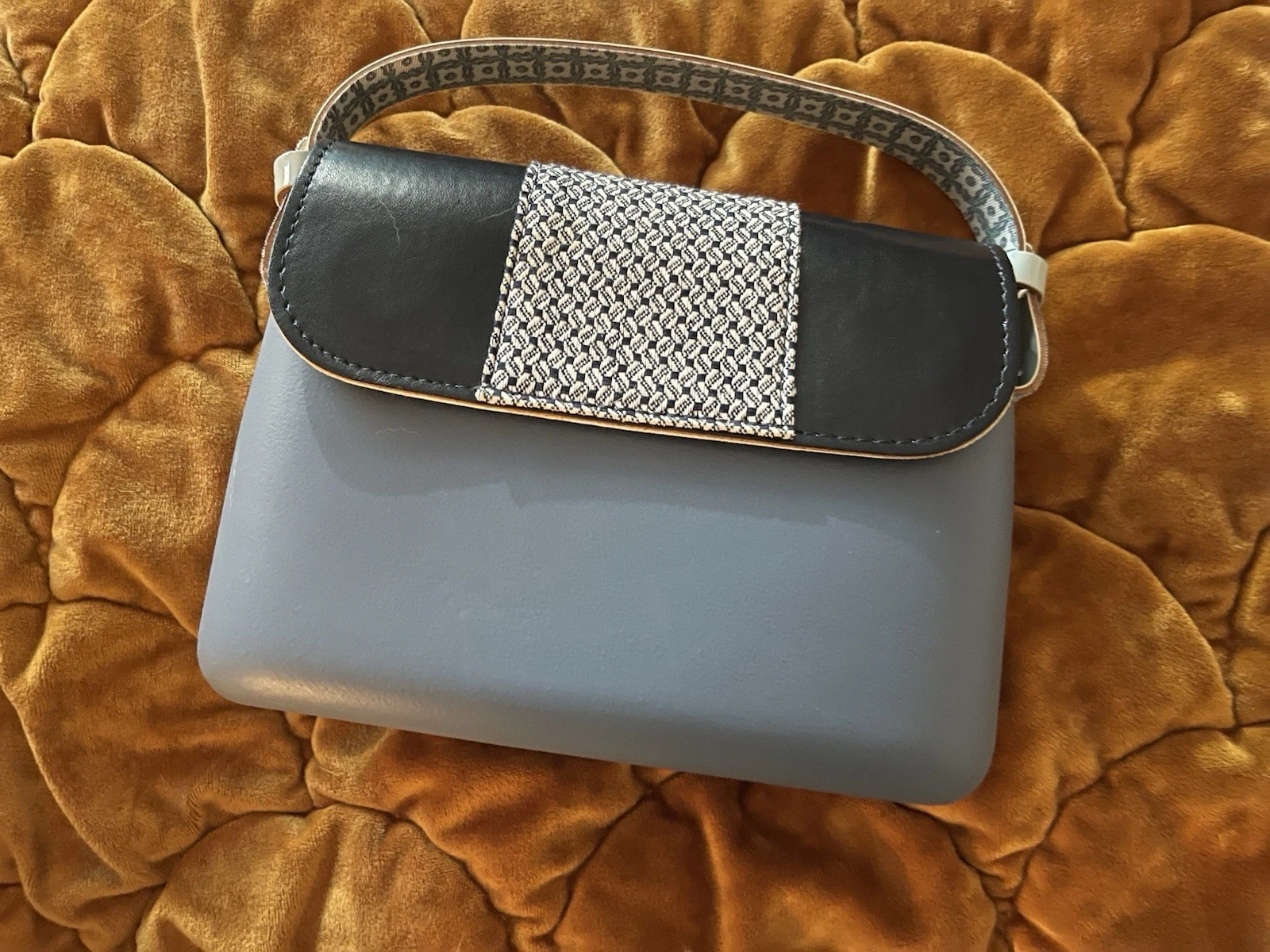 O bag Gray Black White Woven Accent Rectangle Shoulder Bag, Magnetic Closure - O Bag