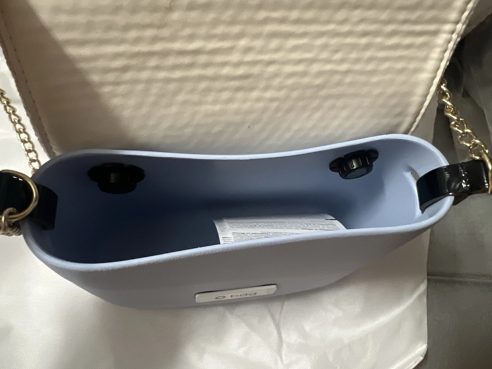 O Bag Obag Italy Eva Pocket Shoulder Bag Blue Tweed Purse Chain Strap NEW O-Bag - O Bag