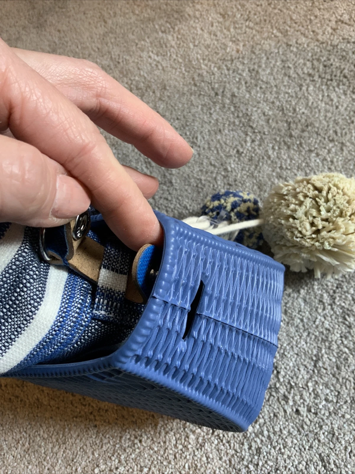 O Bag Made In Italy Rubber Shoulder Fabric Insert Chain Handle Blue Striped Flaw - O Bag