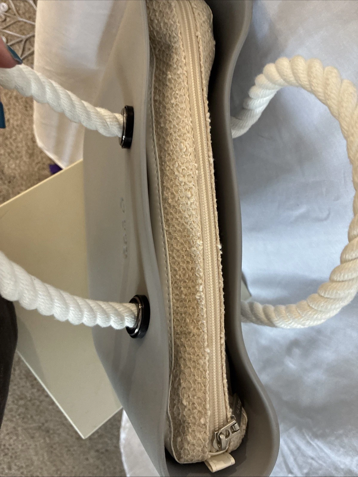 Gray O Bag Classic Lightweight Zip Top Tote Bag Rope Handles With Dust Bag - O Bag