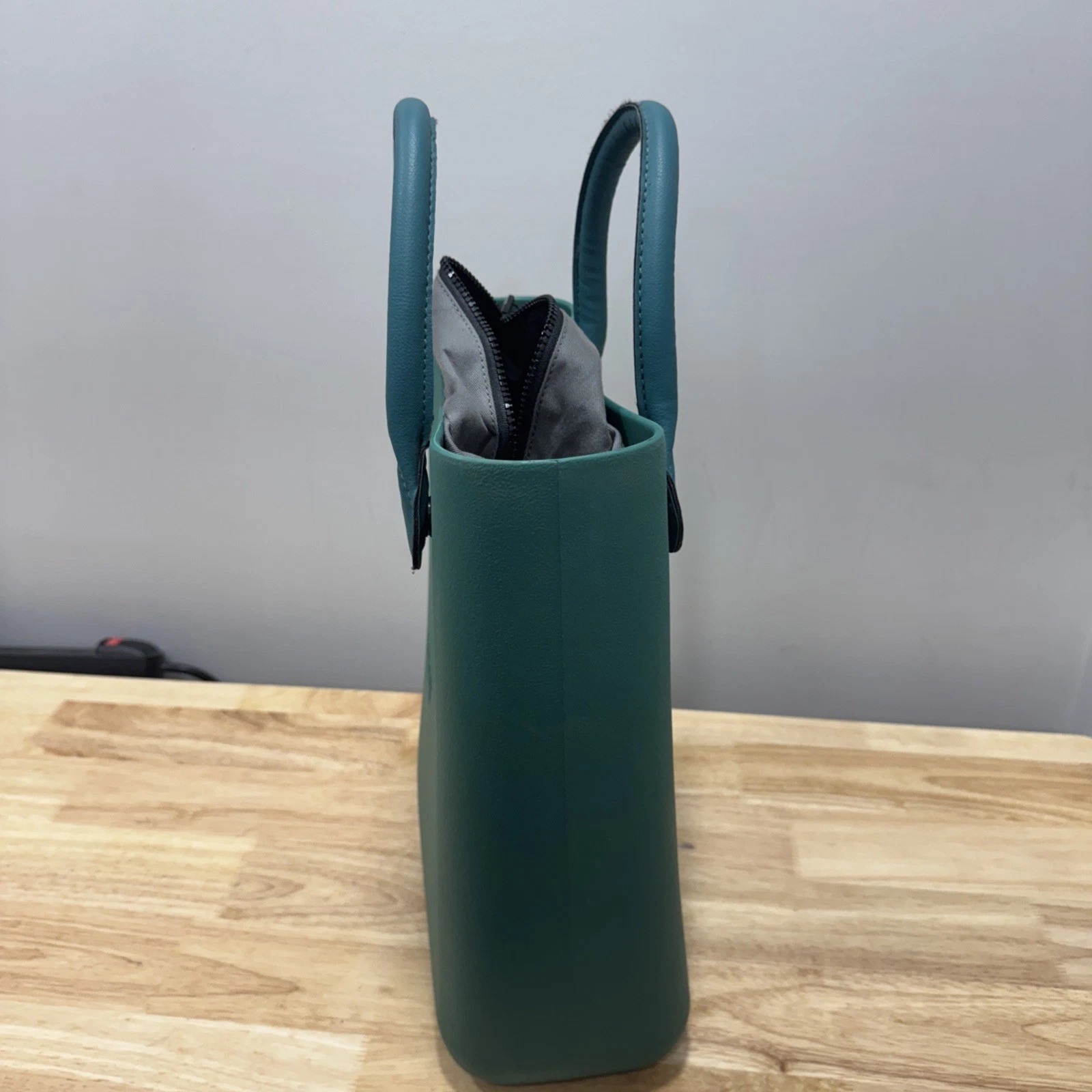 O bag Mini Teal Rubber Tote Handbag with Zip Liner Insert Italian Modern - O Bag