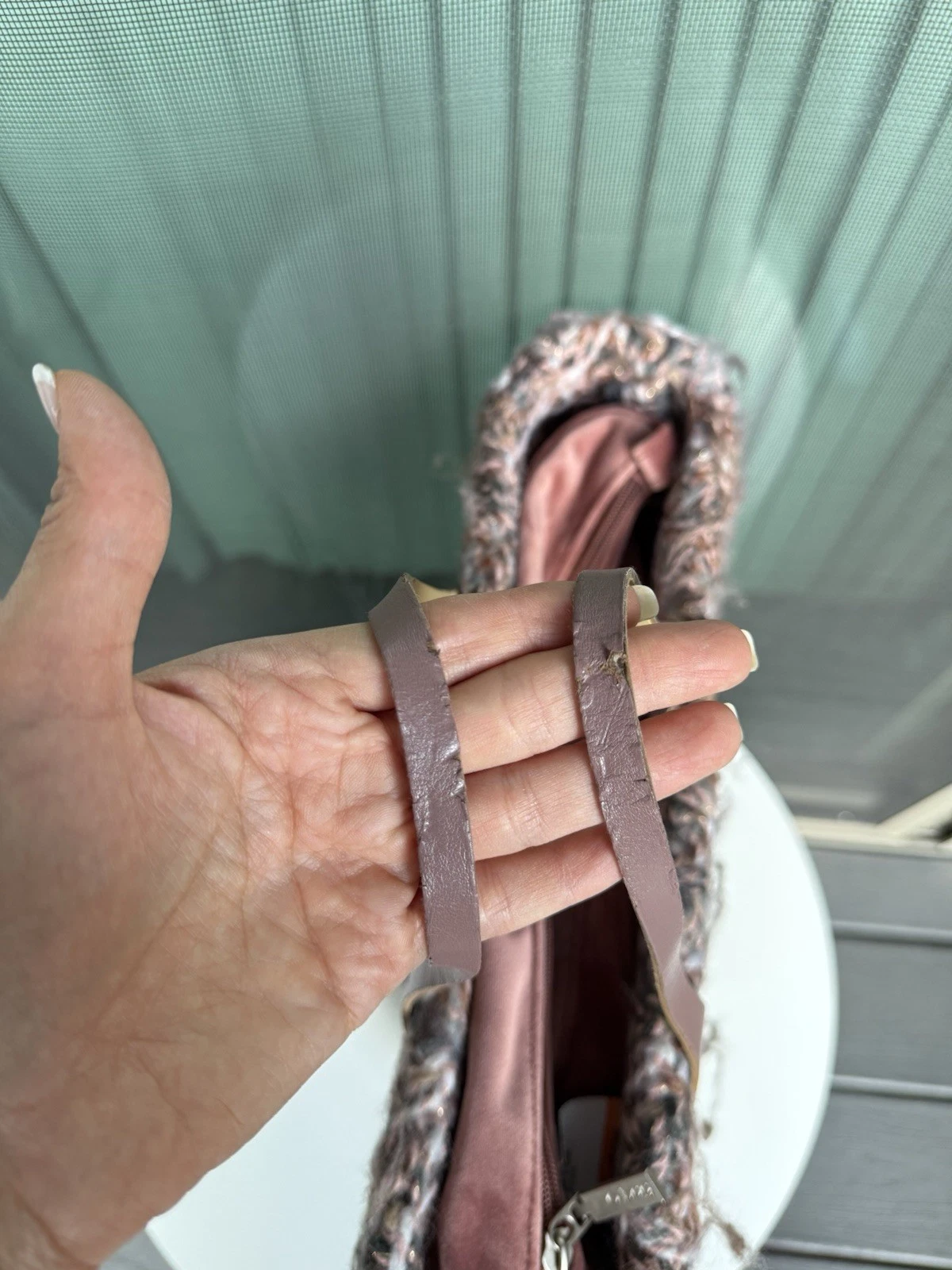 O Bag Beige Tote with Knit Tweed Top Trim & Pink Handles - O Bag