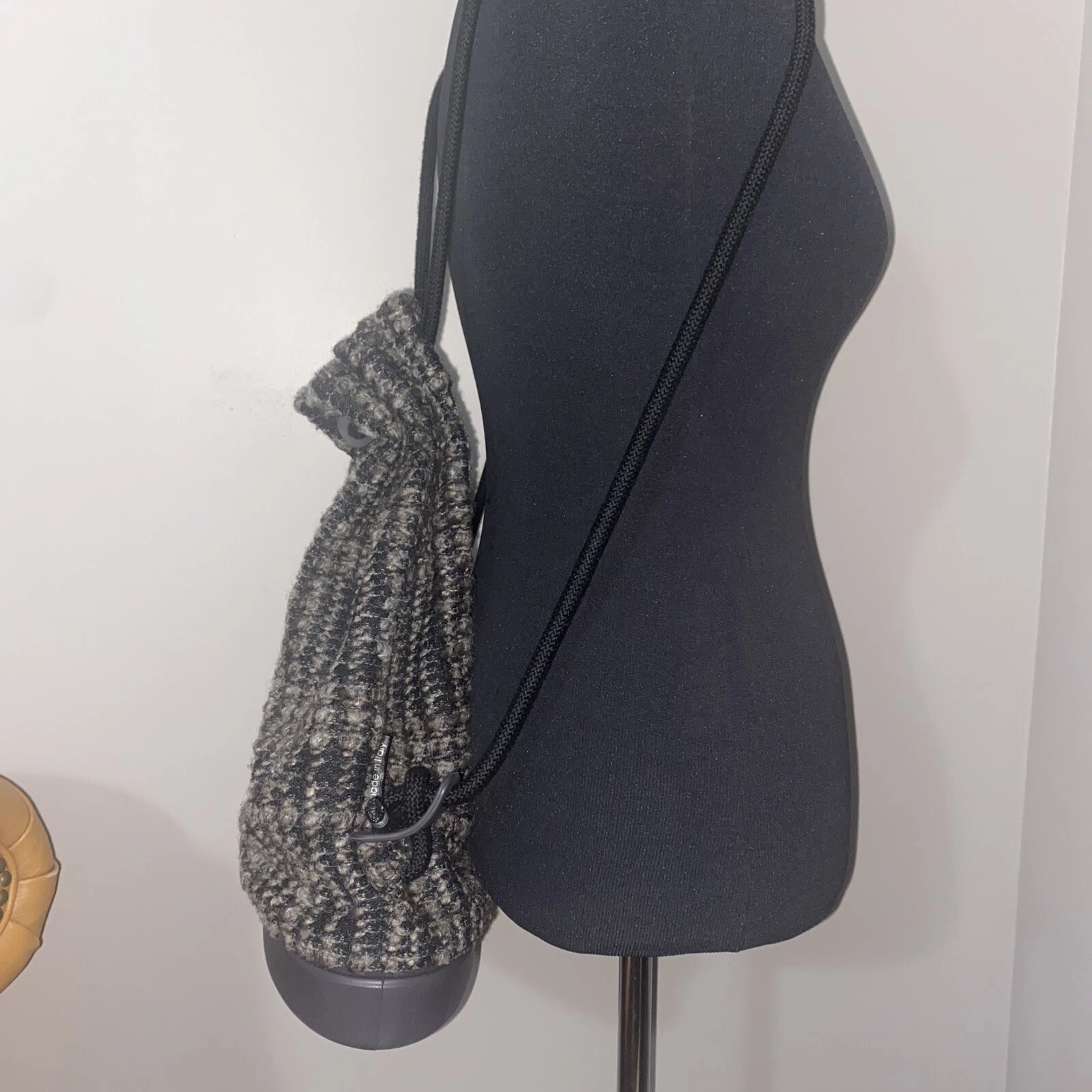 Rare O Bag Italy Sling Sack Backpack Bag Wool Tweed Rubber Bottom Anthropologie - O Bag