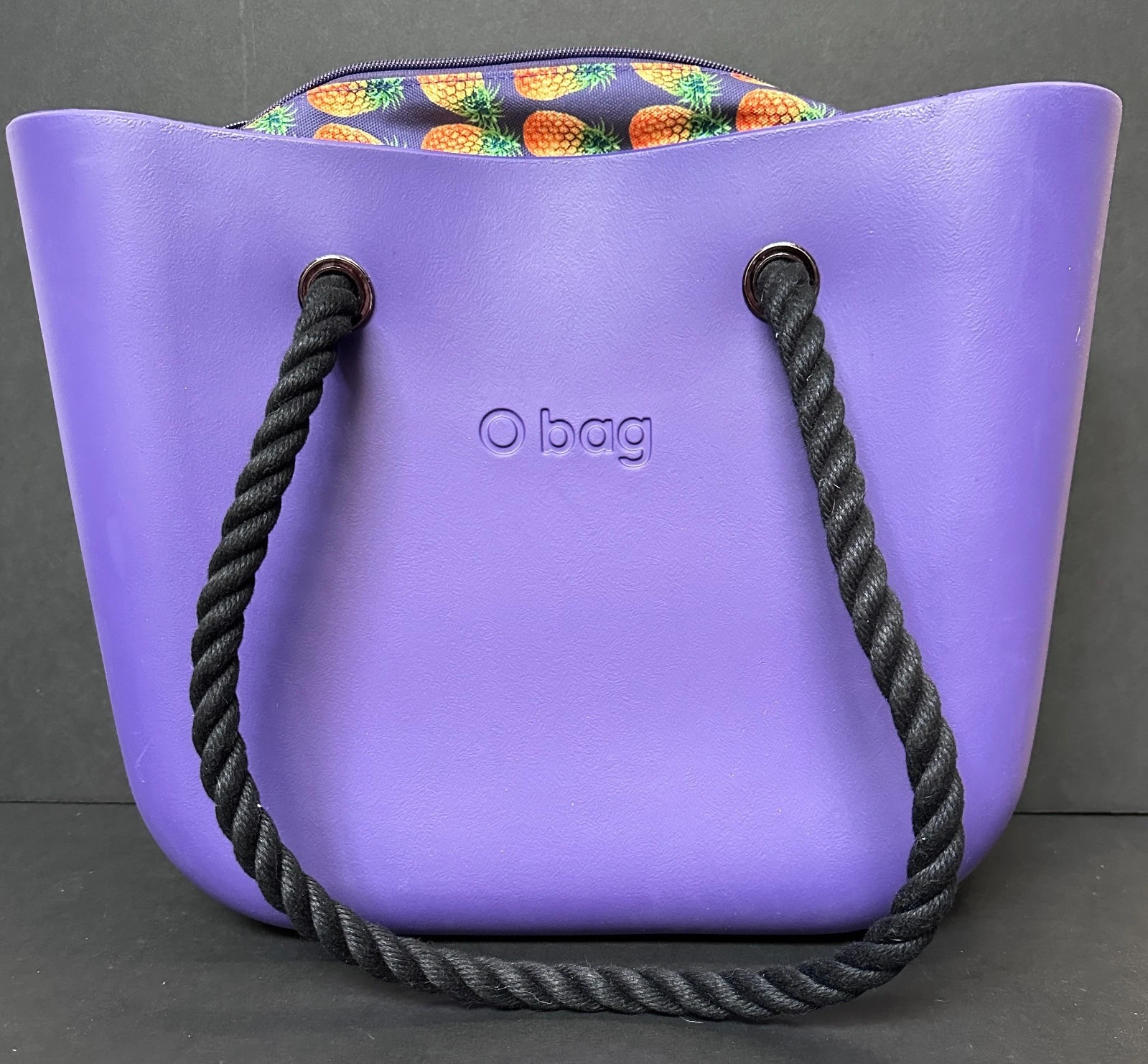 O BAG Italian PURPLE Handbag Purse Waterproof Tote Rope Handles Made in Italy - O Bag