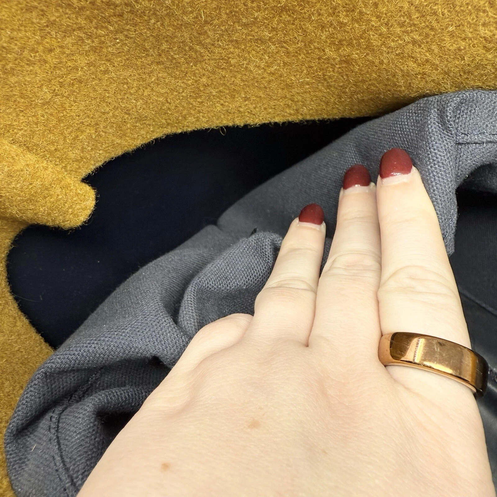 O BAG OBAG Women Tote Purse Shoulder Bag Navy Curry Yellow Rubber Zip Top Lined - O Bag