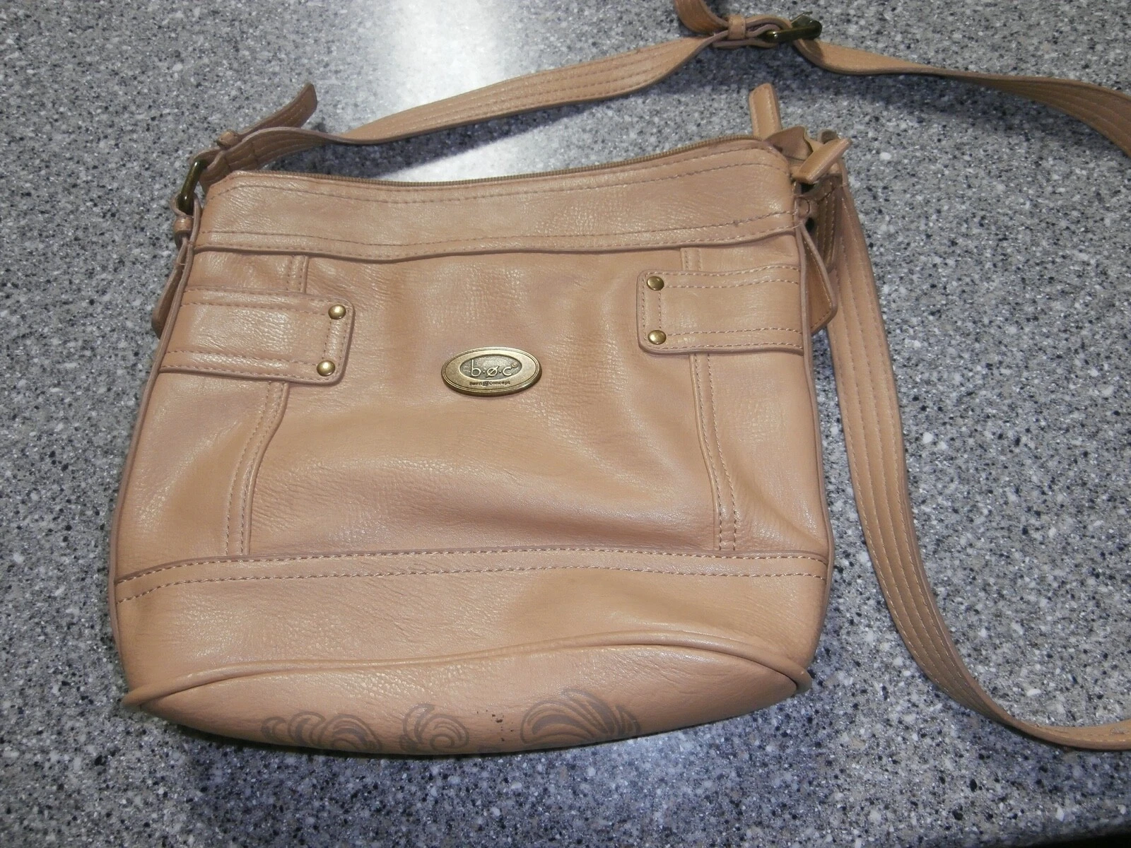 B.O.C. Beige Leather Shoulder Bag Purse Tote - O Bag