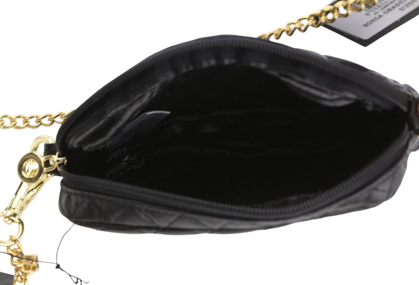 O Bag Extra Pocket Women's Bag OS Black Quilted Coated Gold Chain Crossbody - O Bag