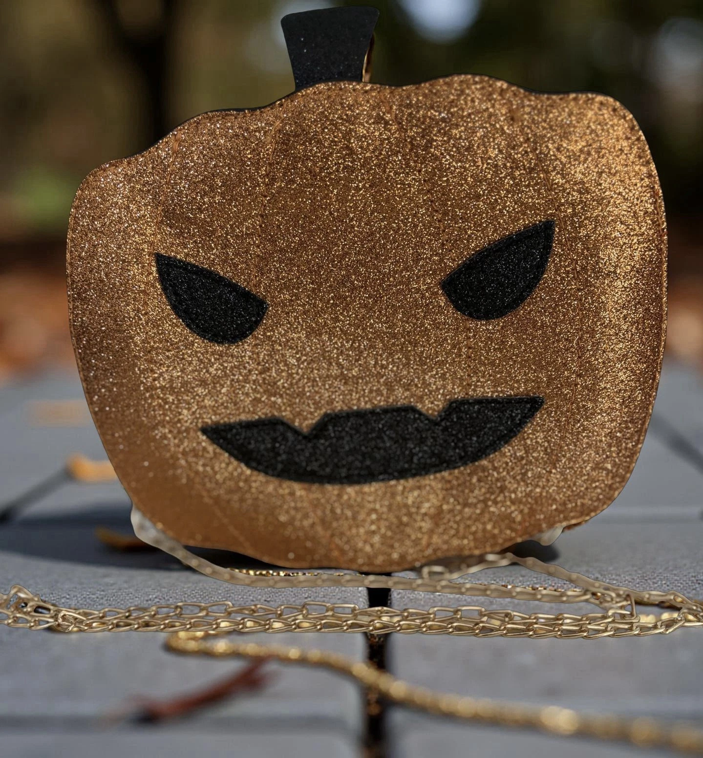 NEW HALLOWEEN JACK O'LANTERN PUMPKIN CROSSBODY Glitter Orange Purse - O Bag