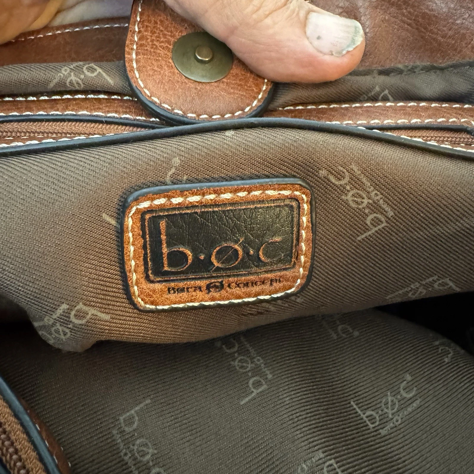 b.o.c. Brown Map Print Tote Shoulder Bag Large Zip Top Travel Work Purse - O Bag