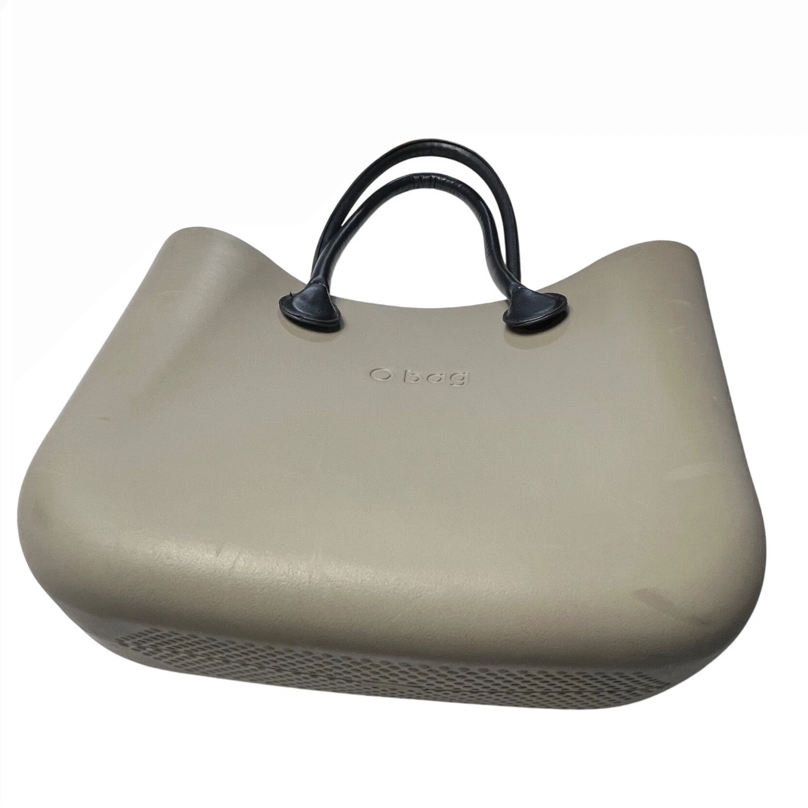 O bag Taupe Rubber Tote Bag with Black Faux Leather Handles - O Bag