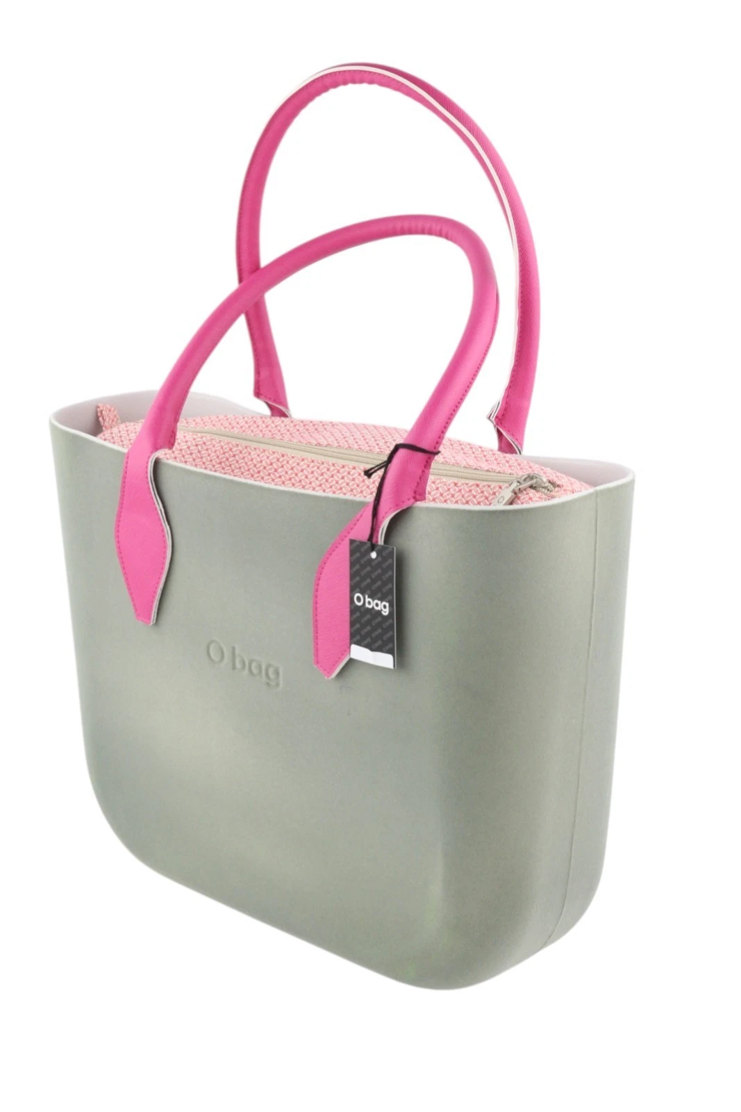 O Bag Women'S Bag OS Gray Soft Interior Zipper Double Handle Square Logo - O Bag
