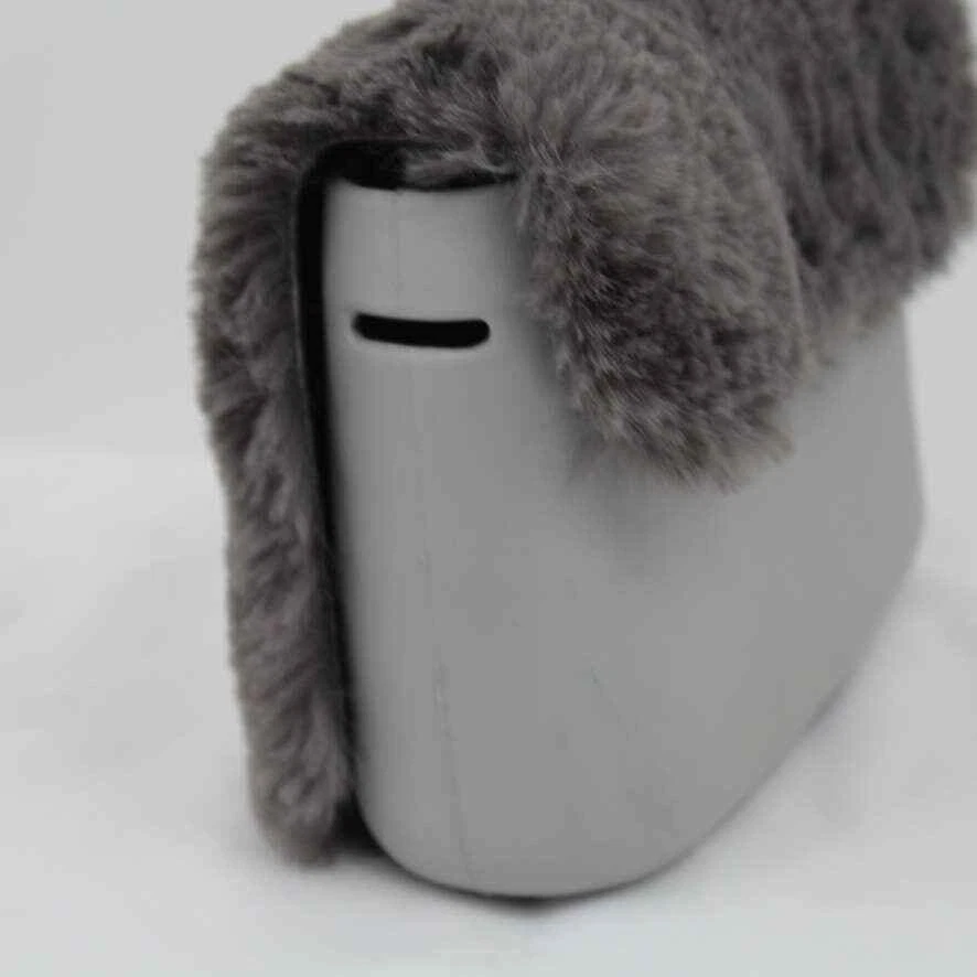 O Bag Italy Eva Compound Handbag Rubber Faux Fur Flap Magnetic Closure Grey Obag - O Bag