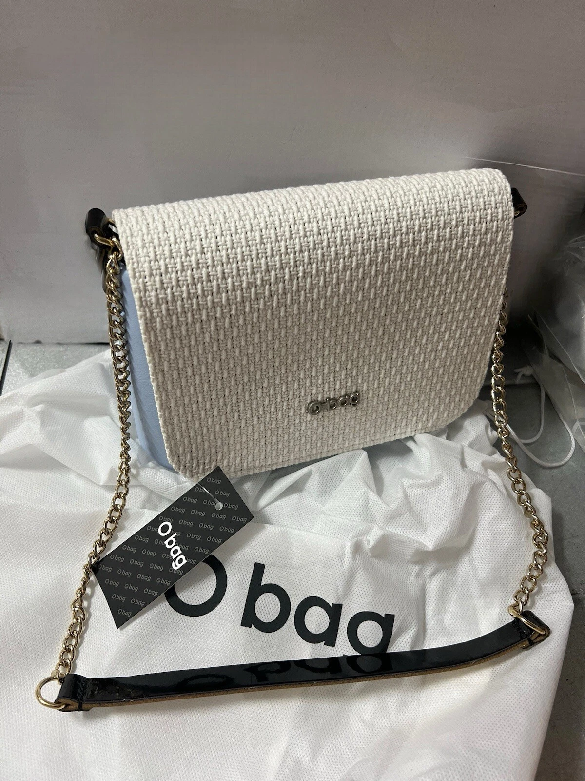 O Bag Obag Italy Eva Pocket Shoulder Bag Blue Tweed Purse Chain Strap NEW O-Bag - O Bag