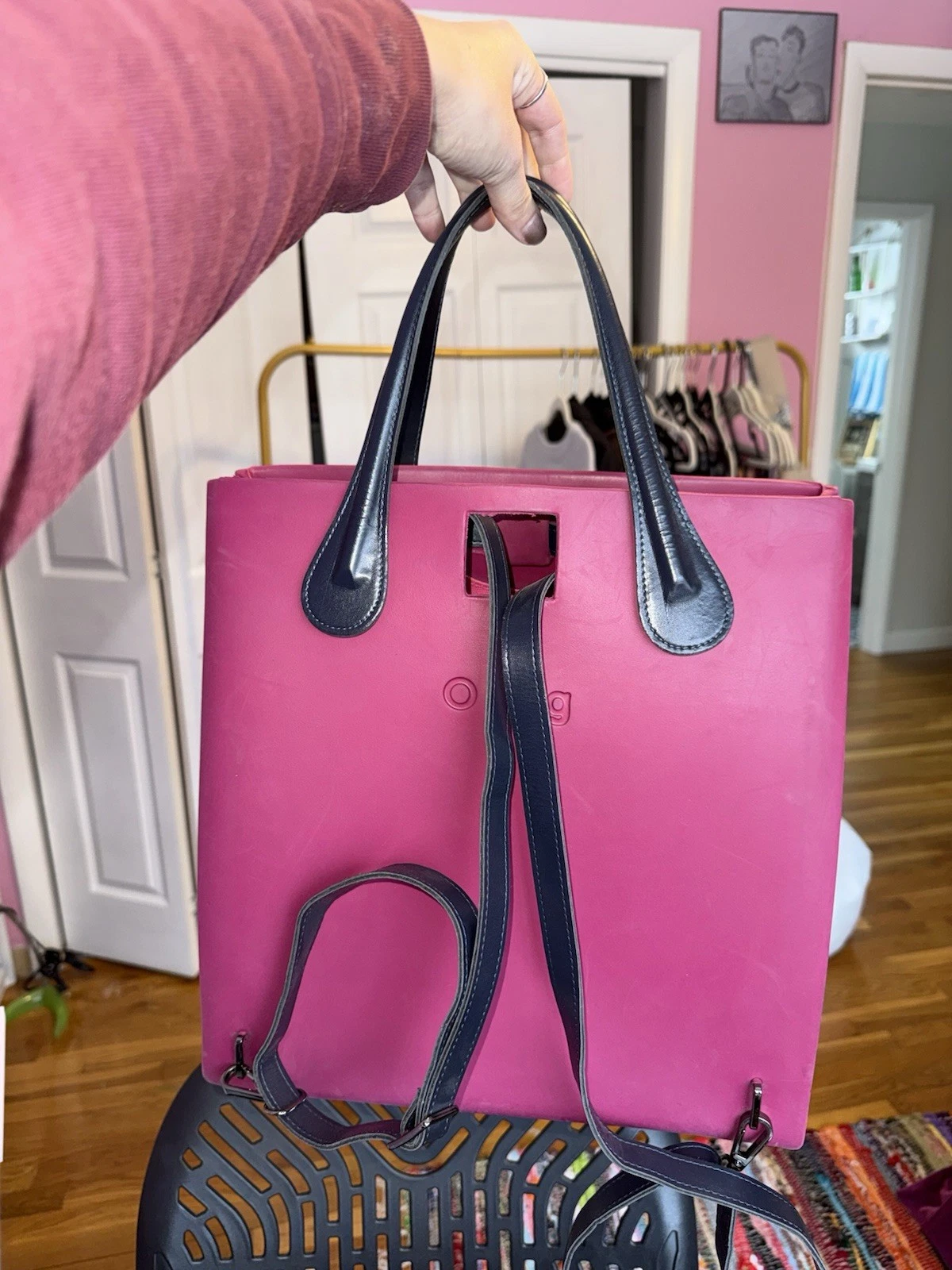 Obag RARE Made In Italy Thermoplastic Leather Handbag Backpack Borsca Pink EUC - O Bag