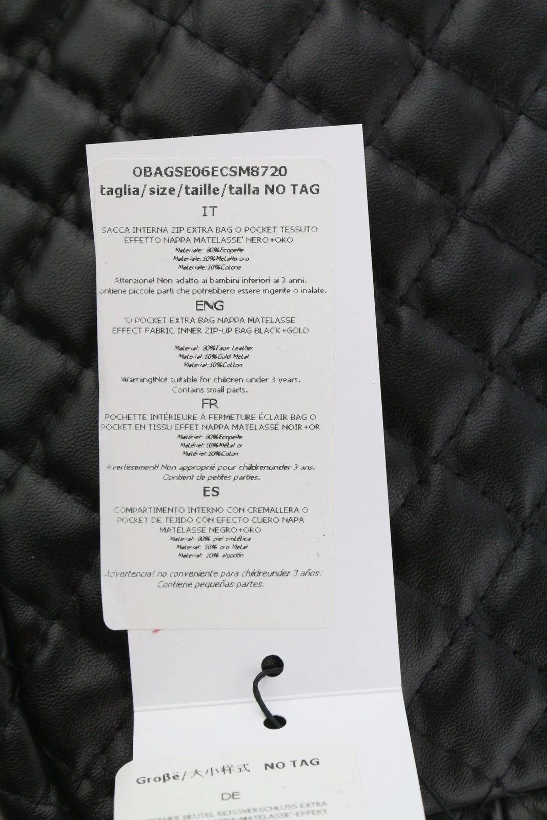 O Bag Extra Pocket Women's Bag OS Black Quilted Coated Gold Chain Crossbody - O Bag