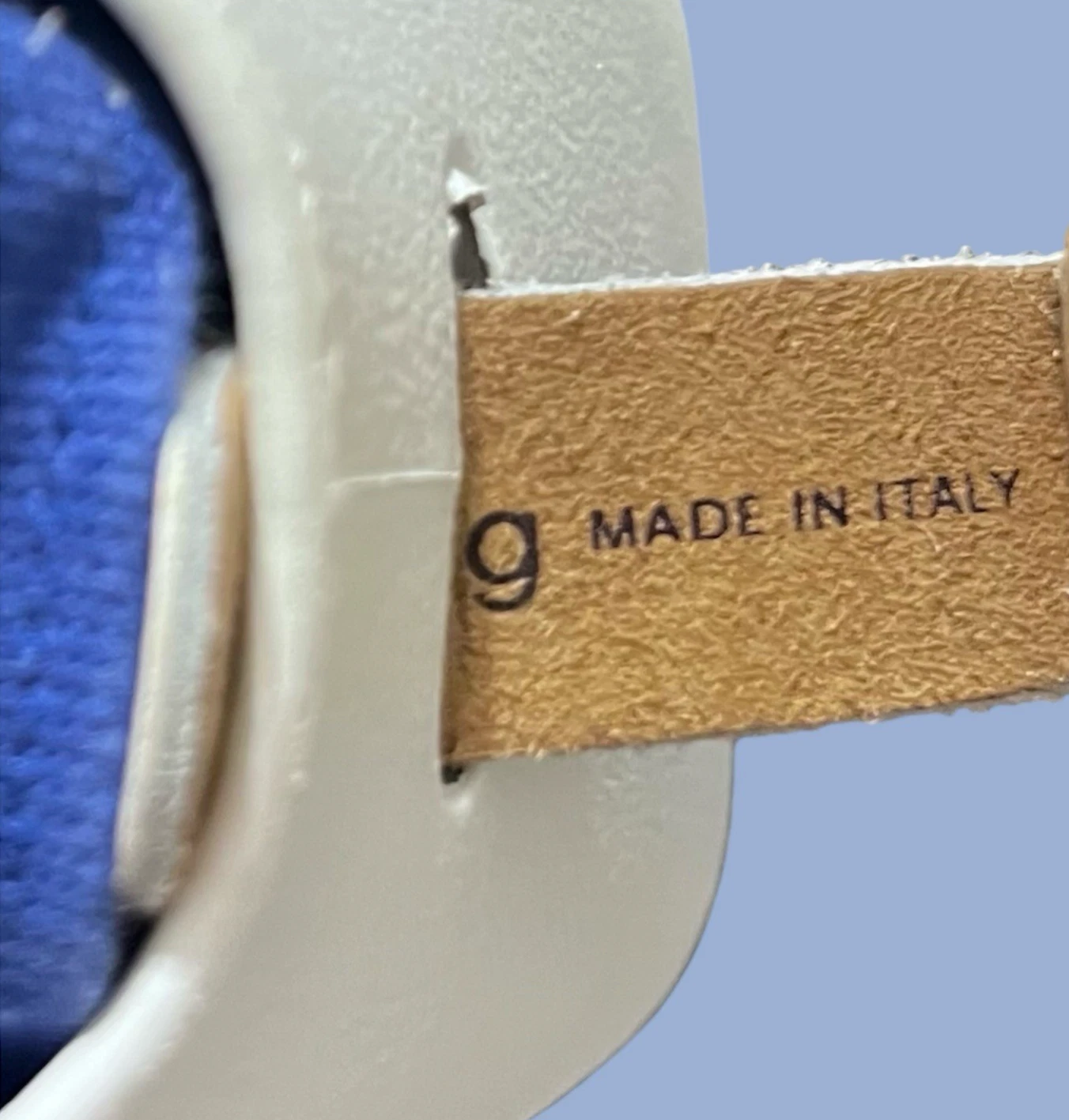 O bag Classic White Shell Blue Handles Liner Whipstitch Strap Modular Italy - O Bag