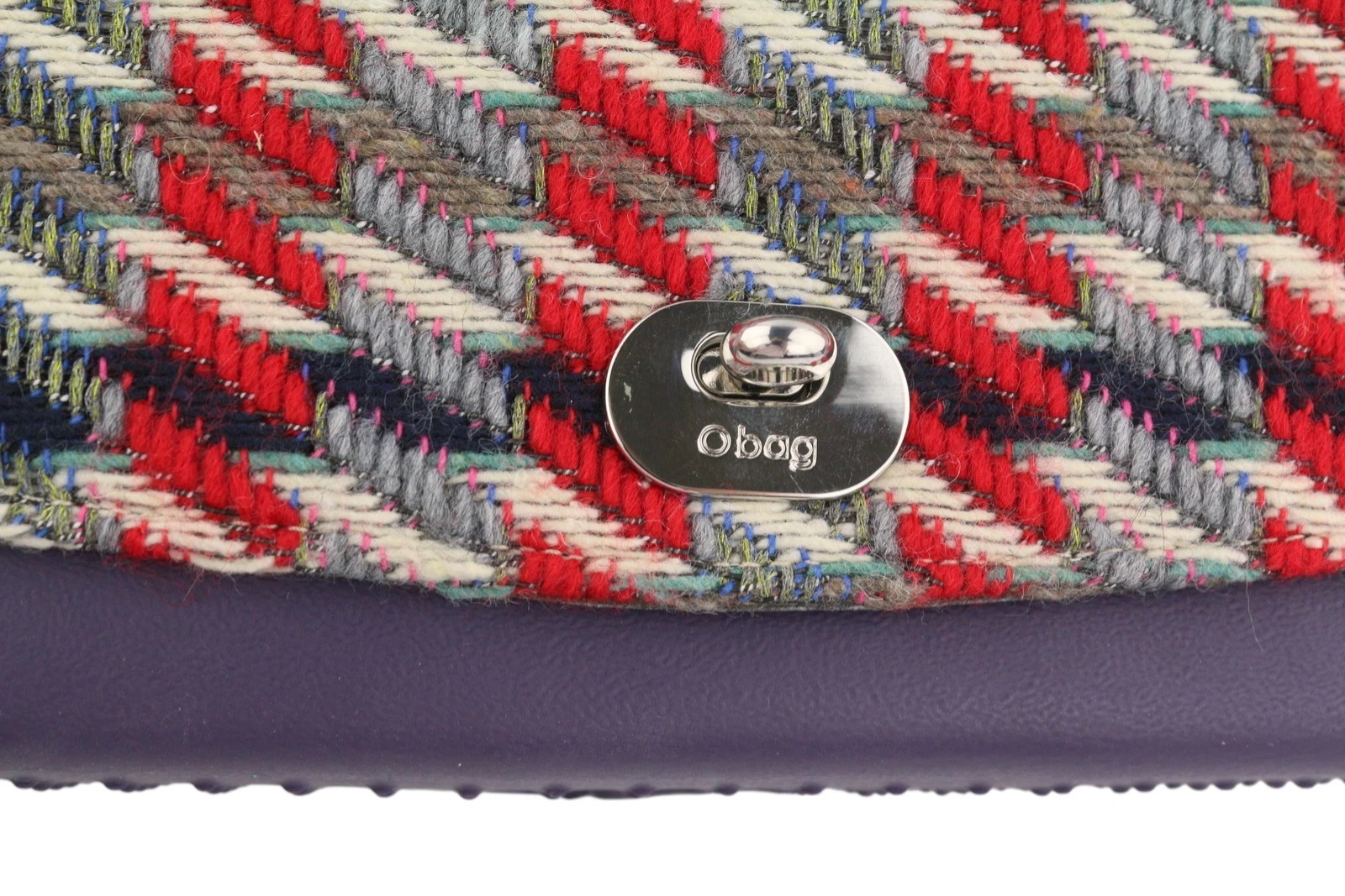 O BAG Ladies Folder Bag OS Purple Tweed Twist Closure Shoulder Bag - O Bag