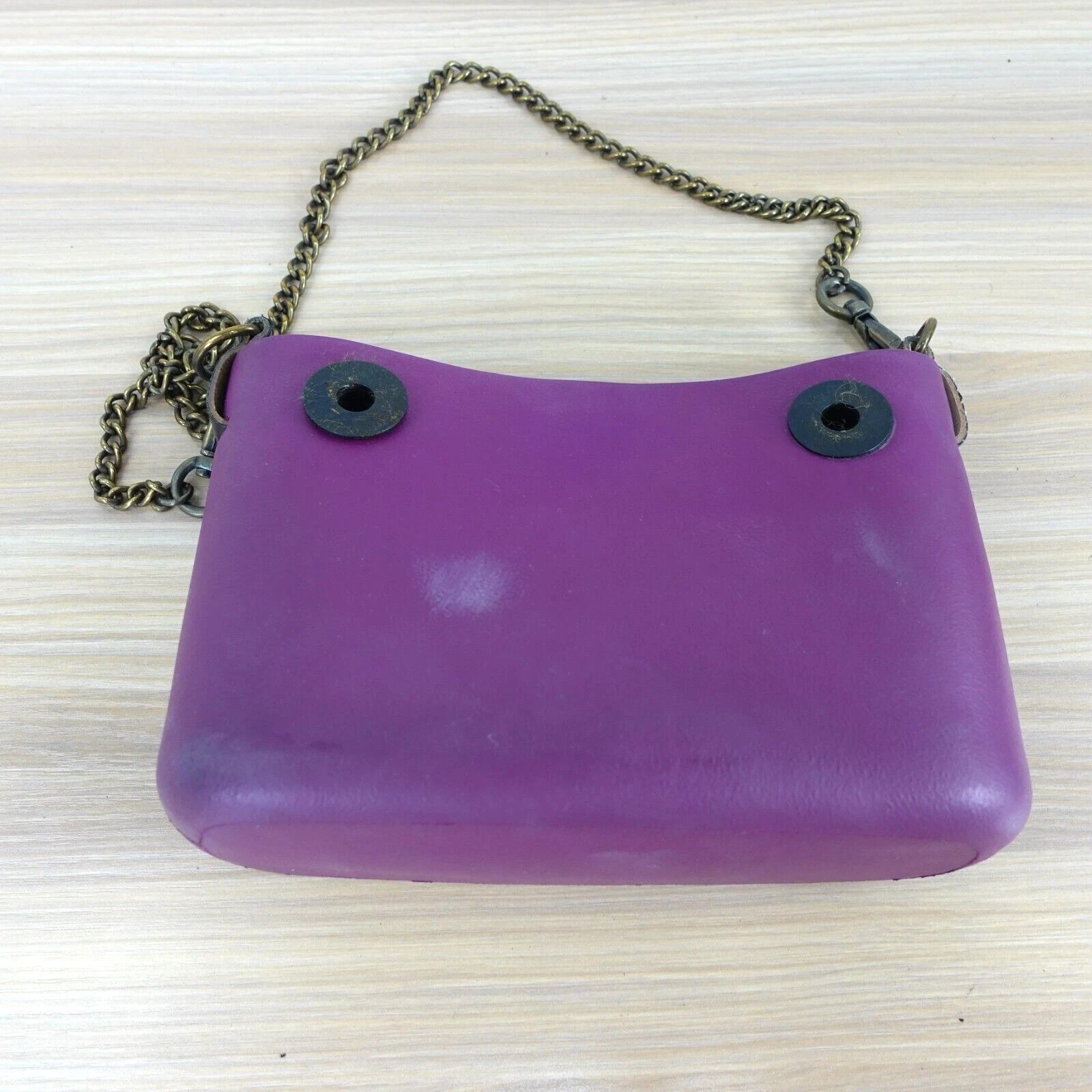 Plum Crossbody Purse Sling Gold Chain Small Italian Rubber Bag Clutch ITALY - O Bag
