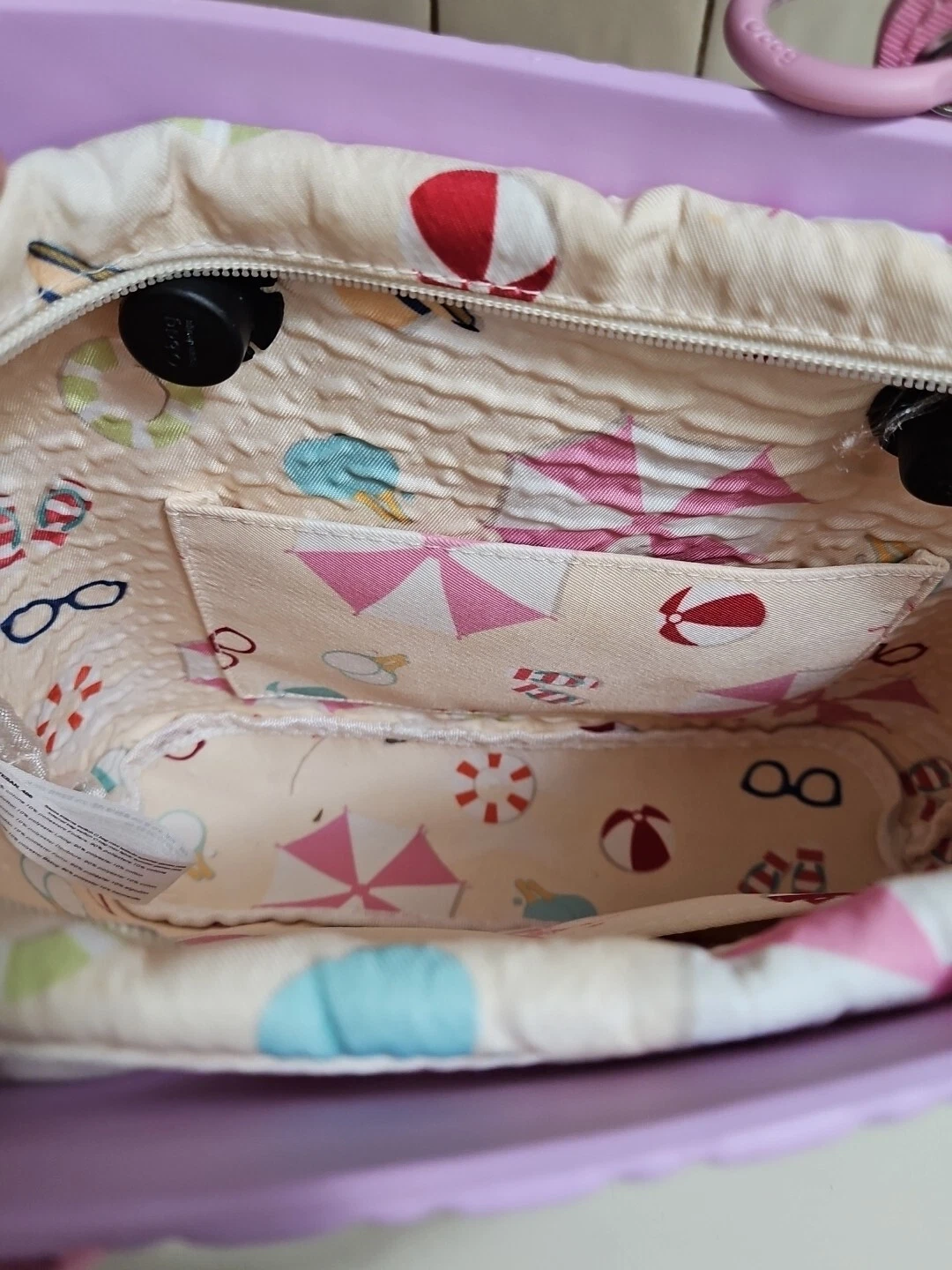 O Bag Tote Lilac Purple Washable Double Shoulder Handbag Lined Beach Scene Tote - O Bag