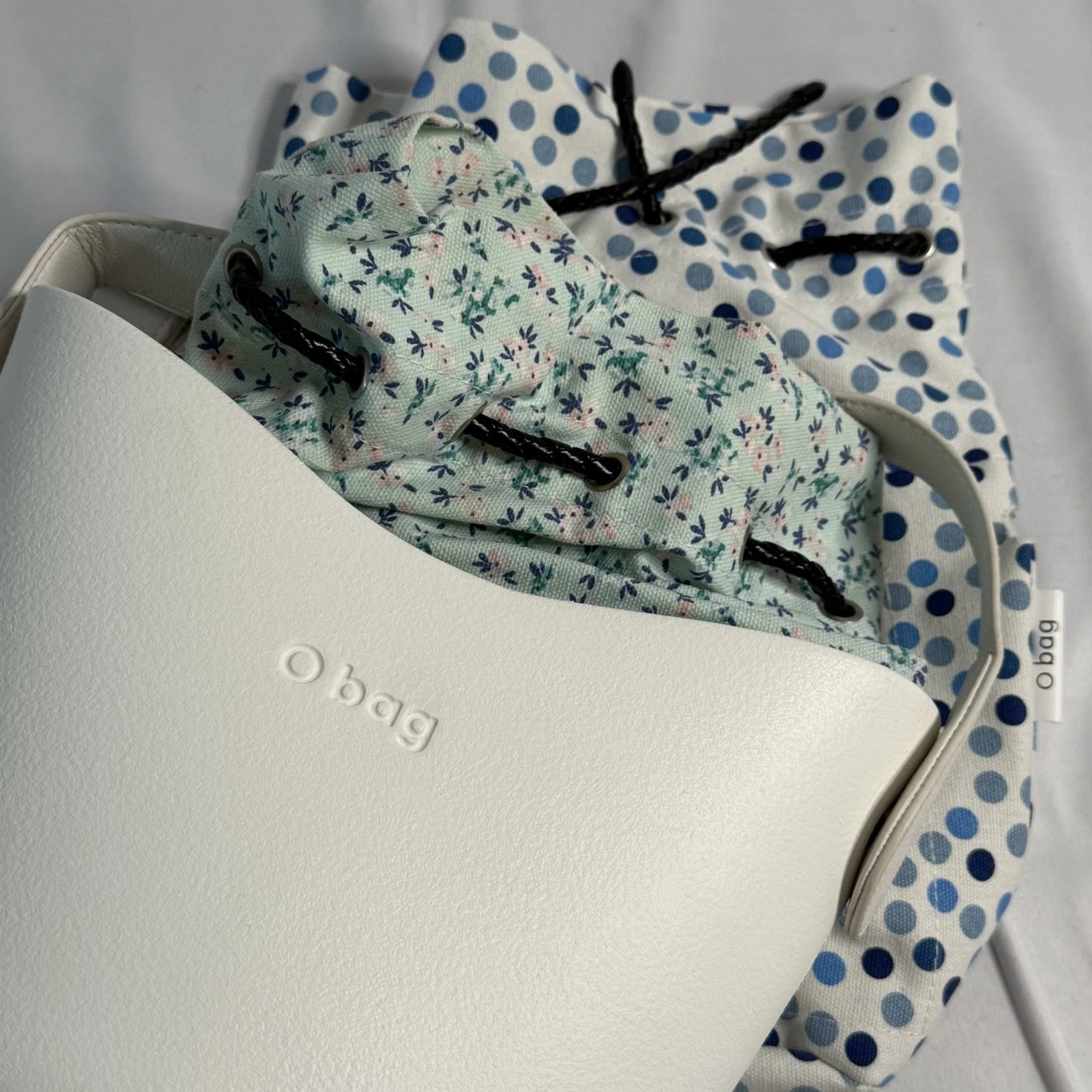 NEW 2009 OBAG ITALY RARE Basket Tote Crossbody Bag White Polka Dot+Floral Liner - O Bag