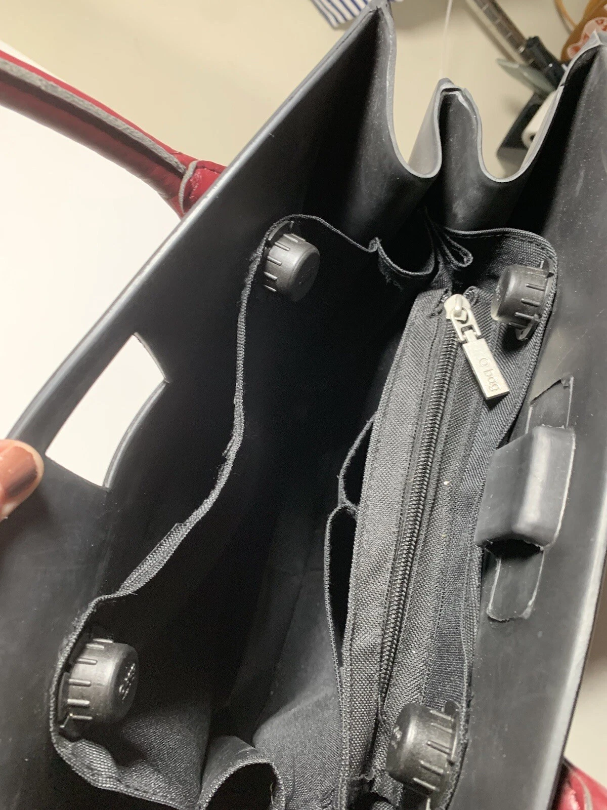 oBag Classic Black/Plum Purple Handles Large Bag Tote Italy AS-IS O Bag - O Bag