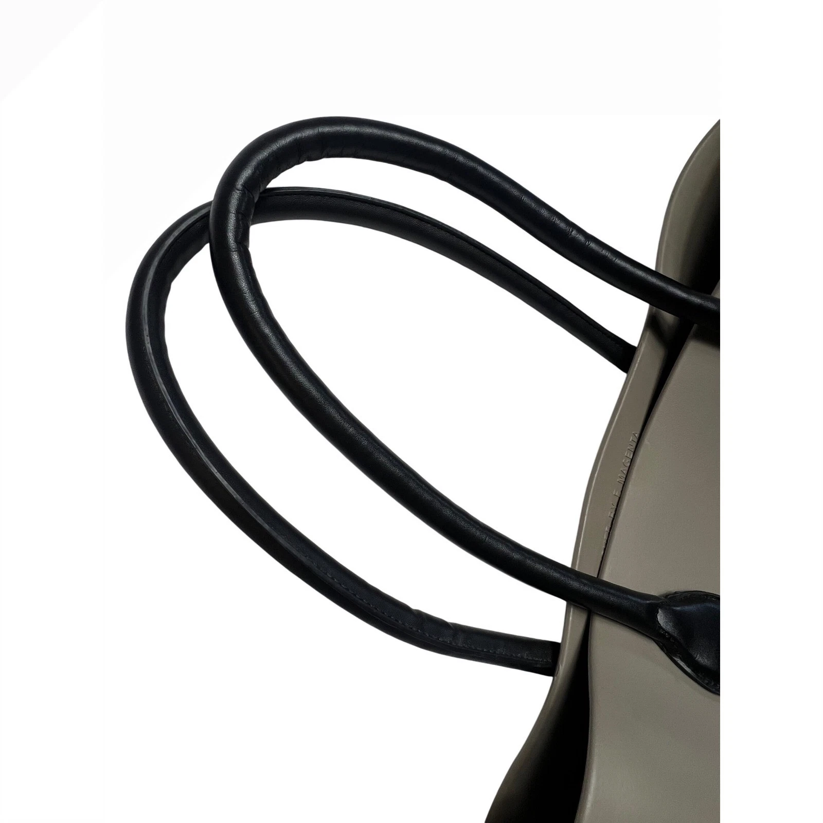 O bag Taupe Rubber Tote Bag with Black Faux Leather Handles - O Bag