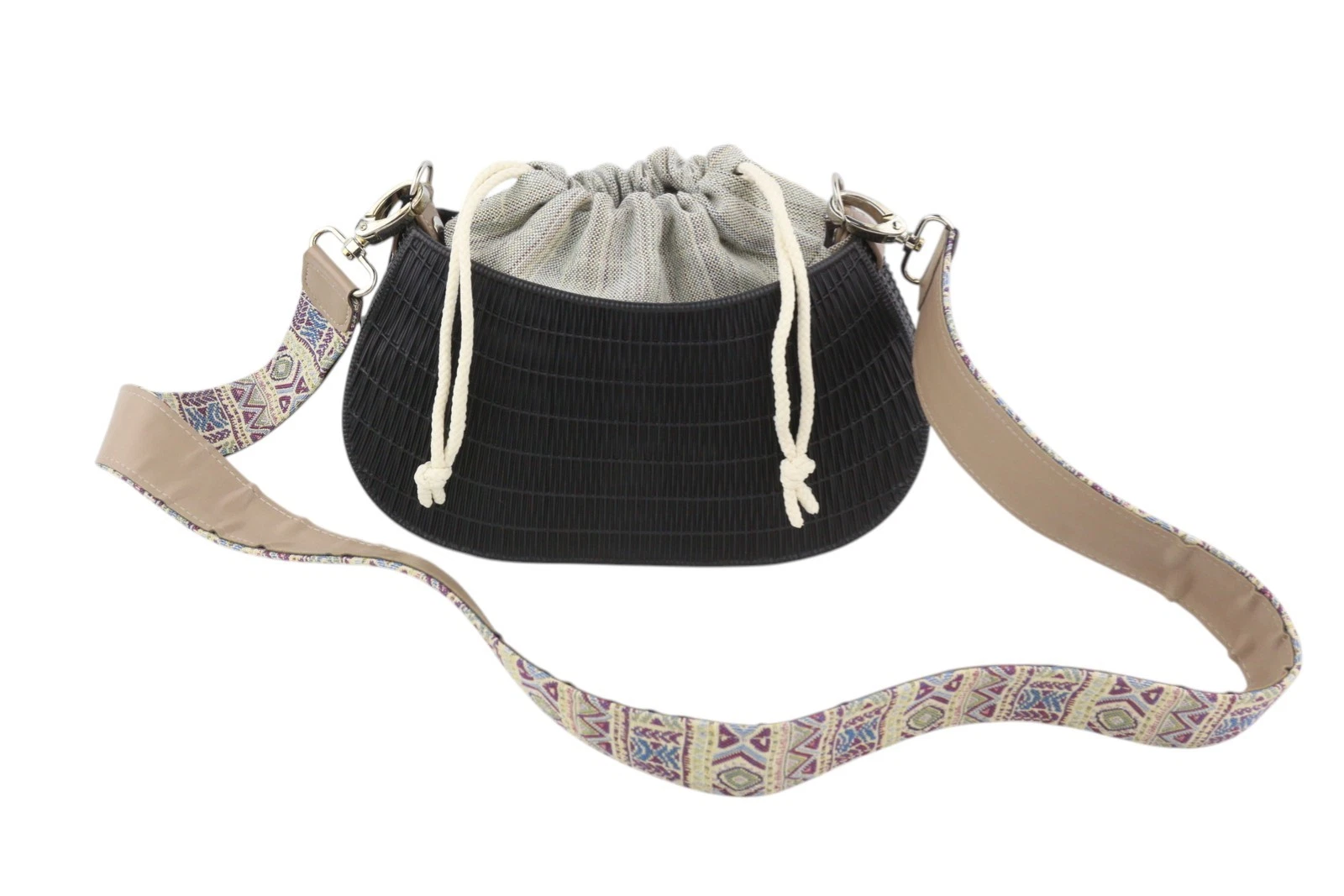 O Bag Swing Women Bag OS Black Textured Silicone Half Moon Inner Crossbody - O Bag