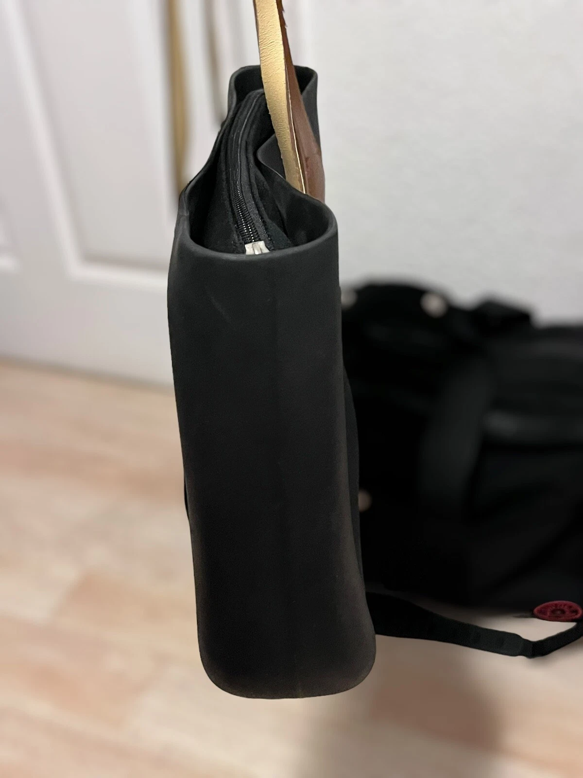 O Bag Italy Black Tote Rubber Canvas Insert Brown Faux Leather Handles - O Bag