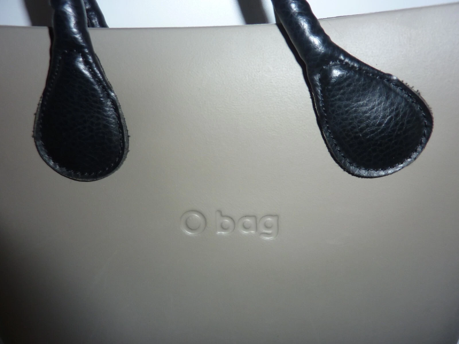 O Bag Made Italy Beach Summer Tote with Black Leather Handles TAUPE GRAY - O Bag