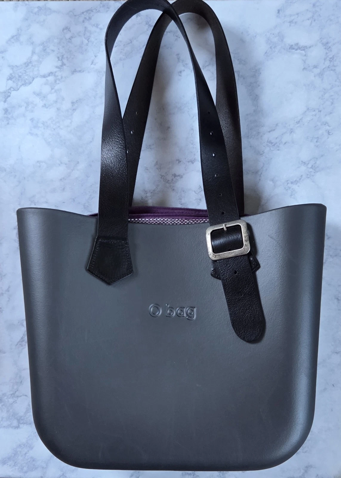 O Bag Italian Tote Handbag Leather Straps Zip Closure Made In Italy Medium - O Bag