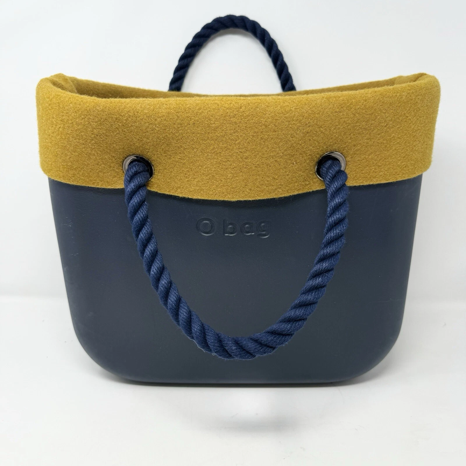 O BAG OBAG Women Tote Purse Shoulder Bag Navy Curry Yellow Rubber Zip Top Lined - O Bag